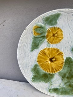 Small German Majolica Hollyhocks Plate circa 1900