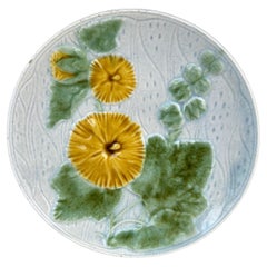 Small German Majolica Hollyhocks Plate circa 1900