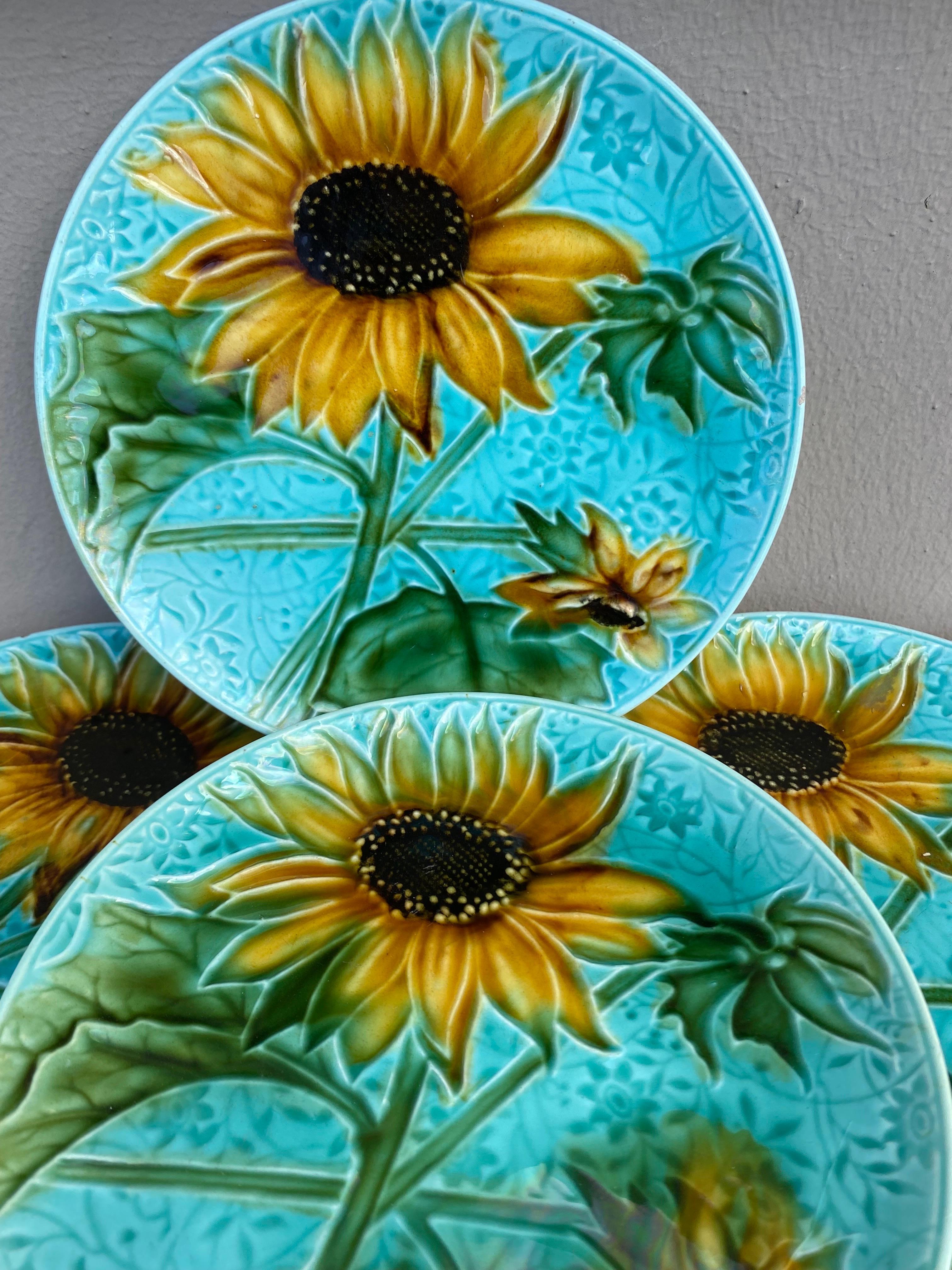 Early 20th Century Small German Majolica Sunflower Plate Circa 1900