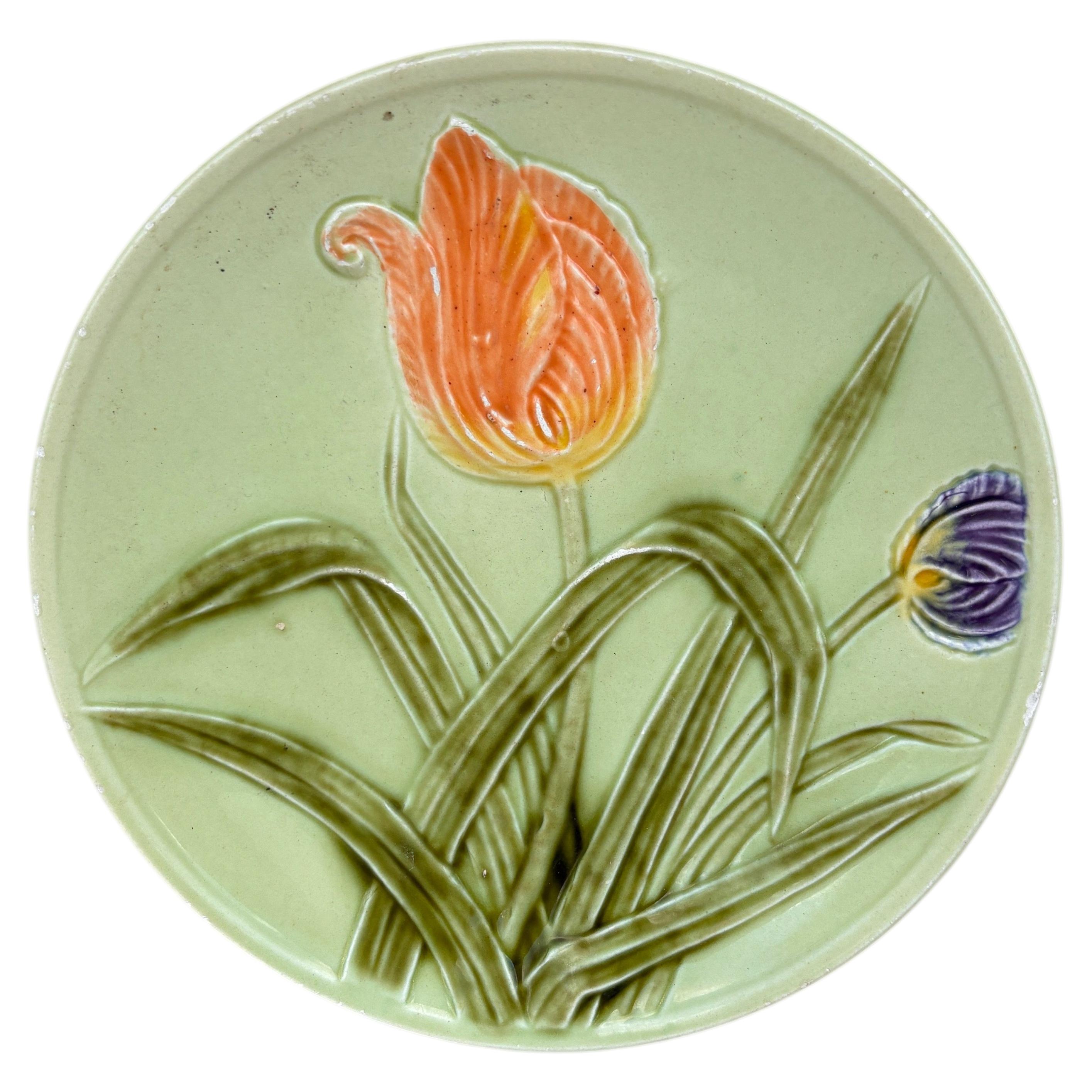 Small German Majolica Tulip Plate Circa 1900