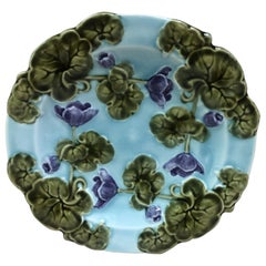 Small German Majolica Violets Plate, Circa 1900