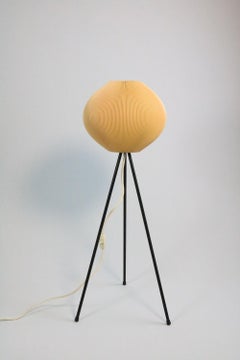 Small German Midcentury Tripod Floor Lamp, Plissee Lampshade, 1950s 1960s