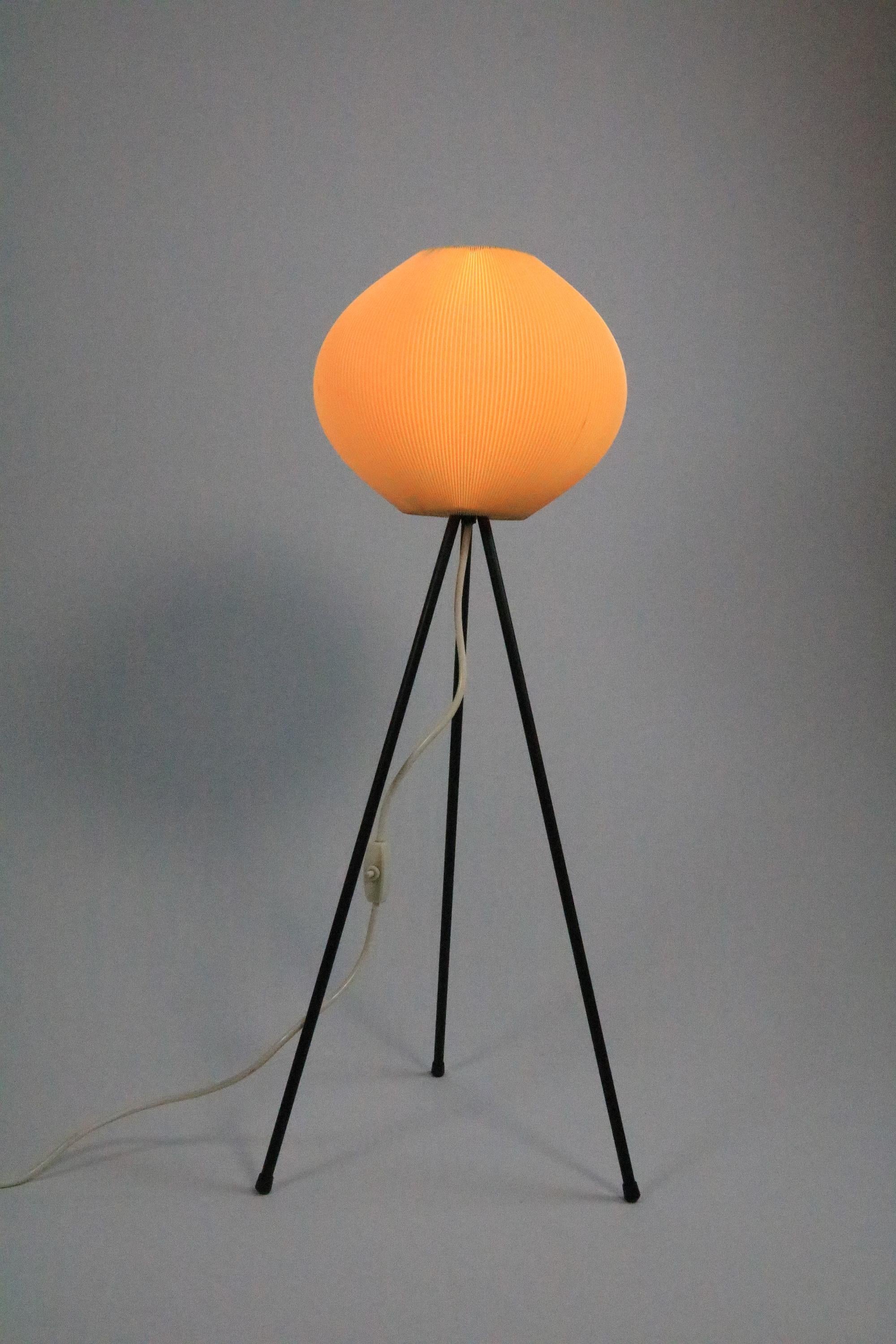 Mid-Century Modern Small German Midcentury Tripod Floor Lamp, Plissee Lampshade, 1950s 1960s