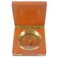 Antique Small German Pocket Compass Made of Oak and Brass