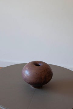 Small German Purple Glazed Artisan Made Round Inverted Ceramic Vase