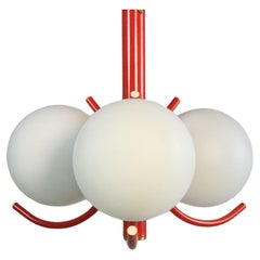 Small German Sputnik Chandelier, White / Red, Original 1970s