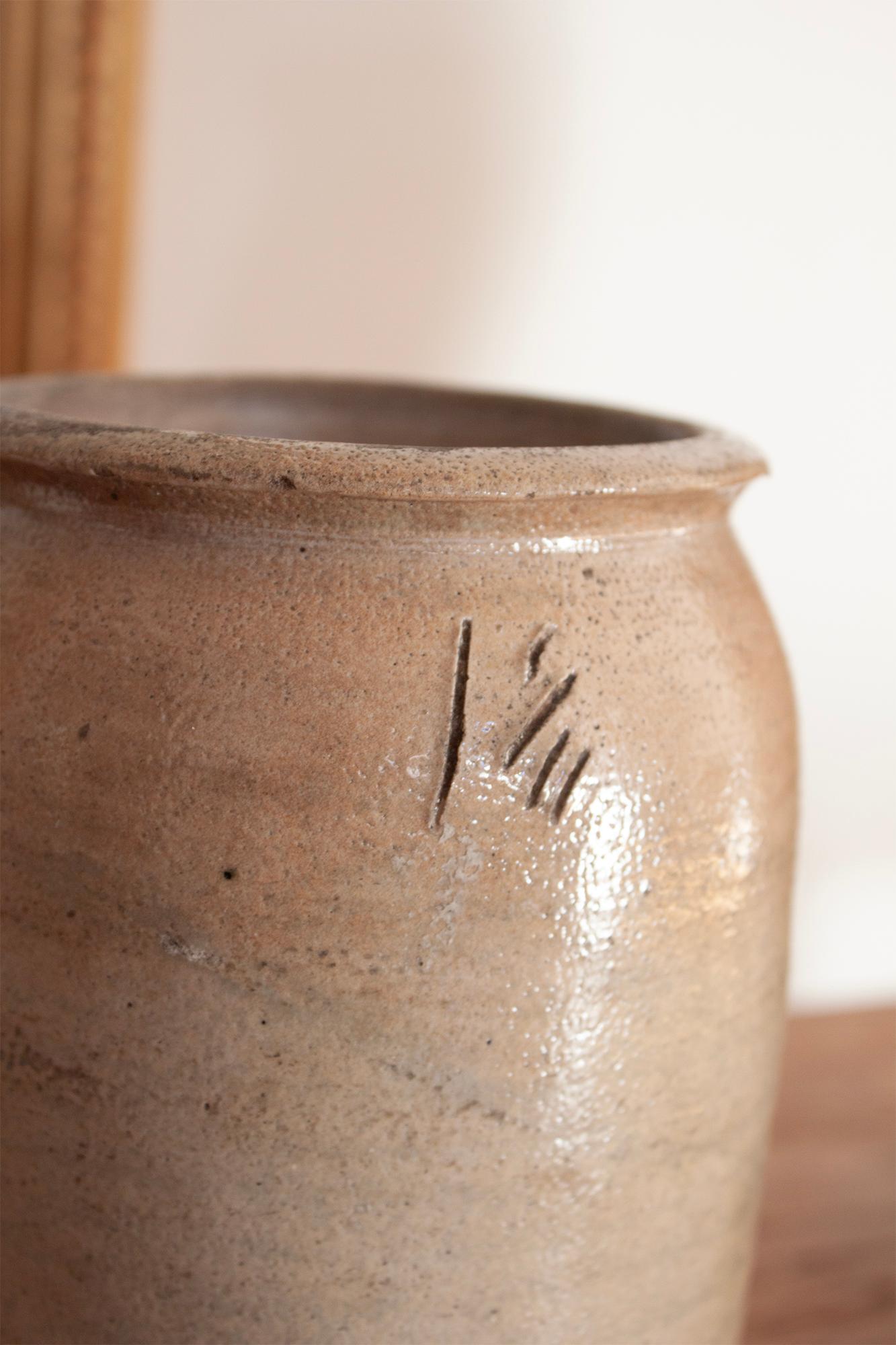 Hand-Crafted Small German Stoneware Kitchen Crock With Makers Mark For Sale
