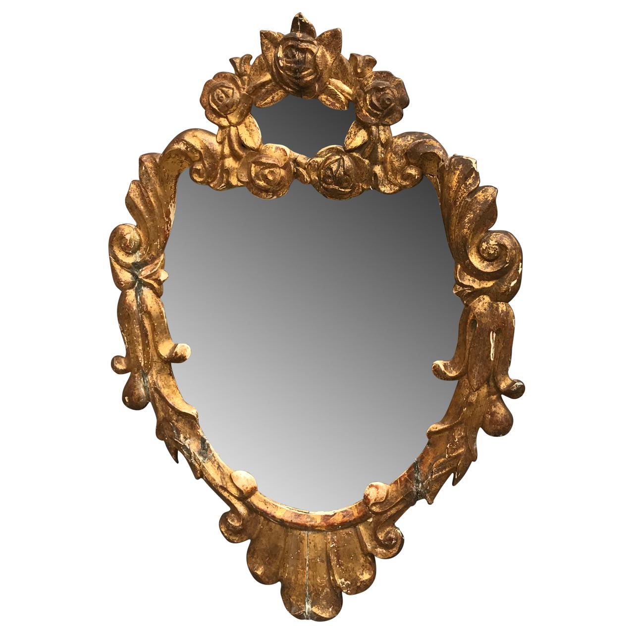 Rococo Small Gilded 19th Century Italian Wall Mirror