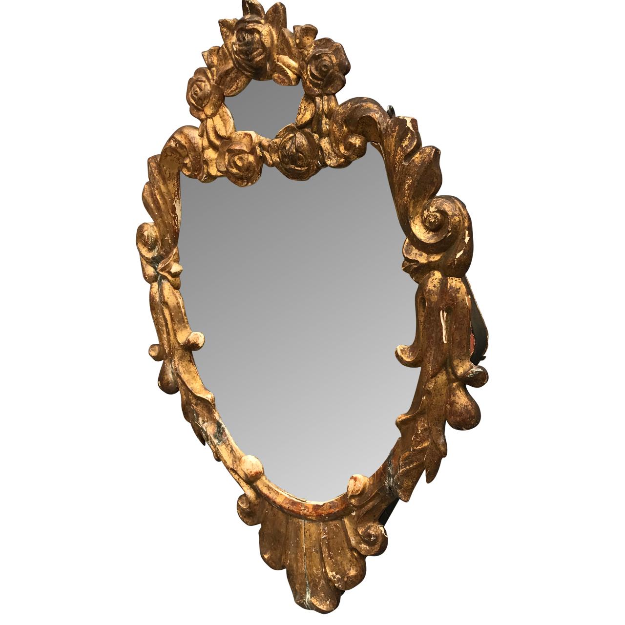 Gilt Small Gilded 19th Century Italian Wall Mirror
