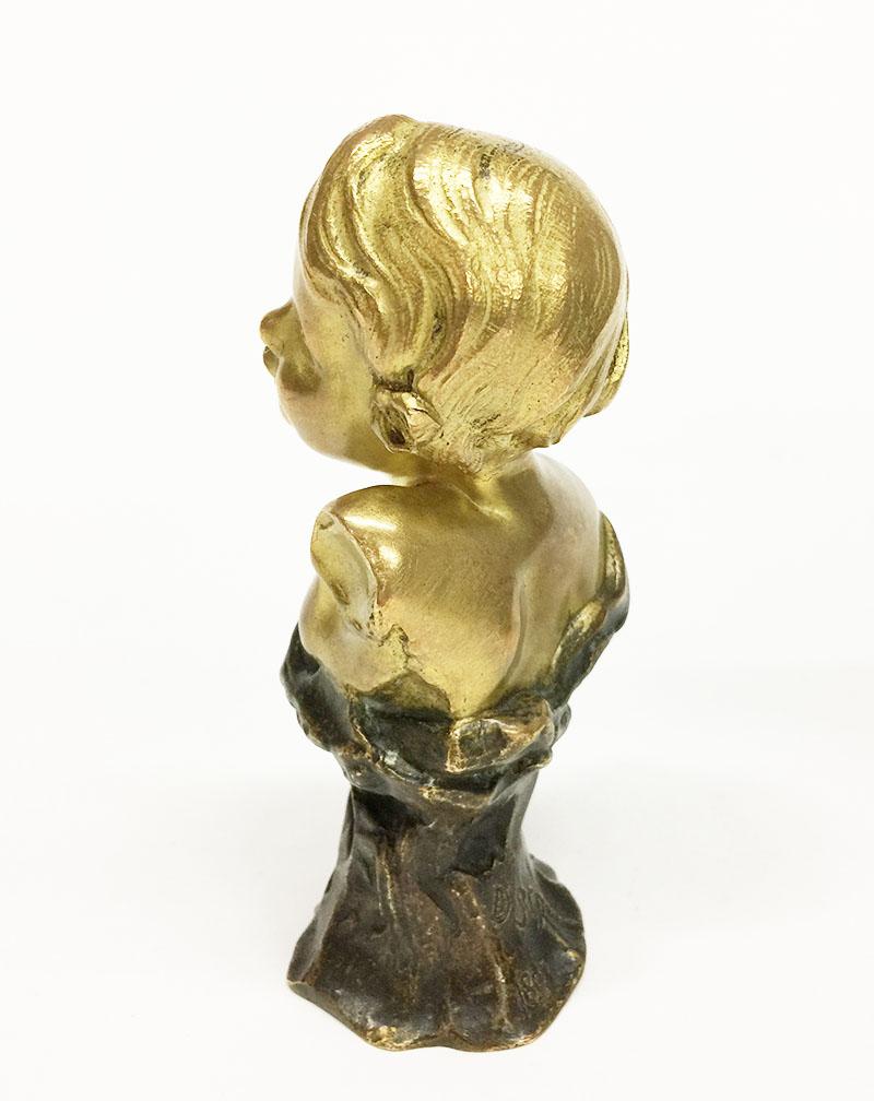 Small antique gilded French bronze bust by Rene de Saint-Marceaux

Named and marked E. Polo and dated 1897
This small gilded bronze is a bust of a child signed D. St. Rene for Rene Saint-Marceaux (Charles Rene Marceaux, French