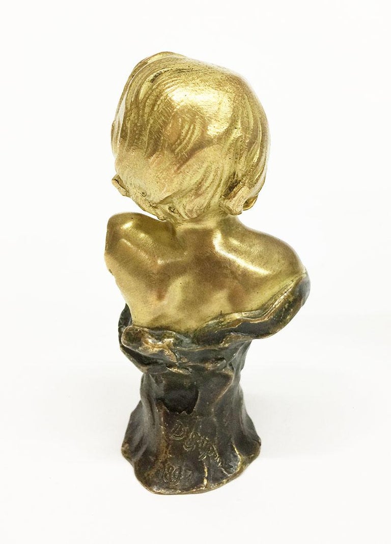 Gilt Small Gilded French Bronze Bust by Rene de Saint-Marceaux, 1897 For Sale