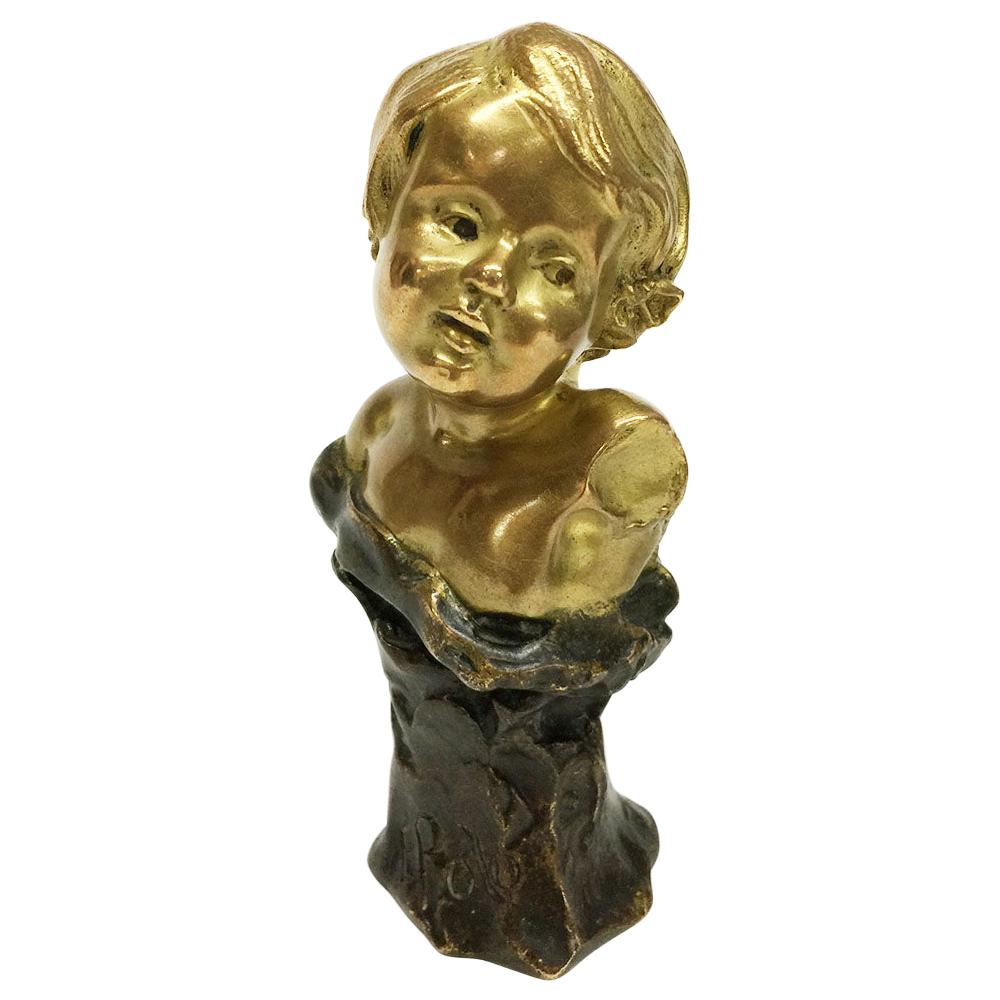 Small Gilded French Bronze Bust by Rene de Saint-Marceaux, 1897 For Sale