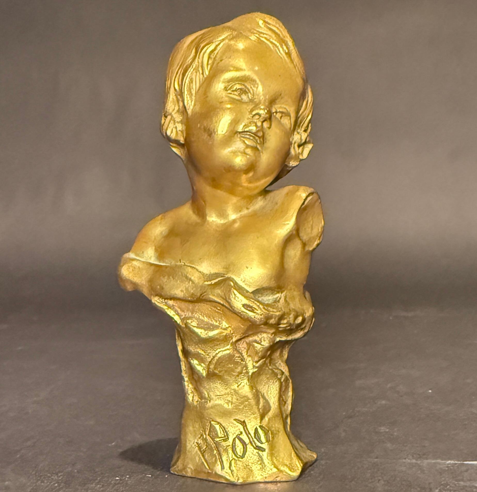 René Saint-Marceaux (1845 - 1915 France), buste ancien en bronze doré. Inscrit 
