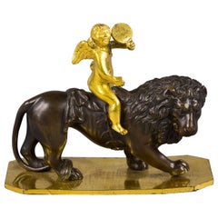Small Gilt and Patinated Bronze of Cupid on a Lion, circa 1820