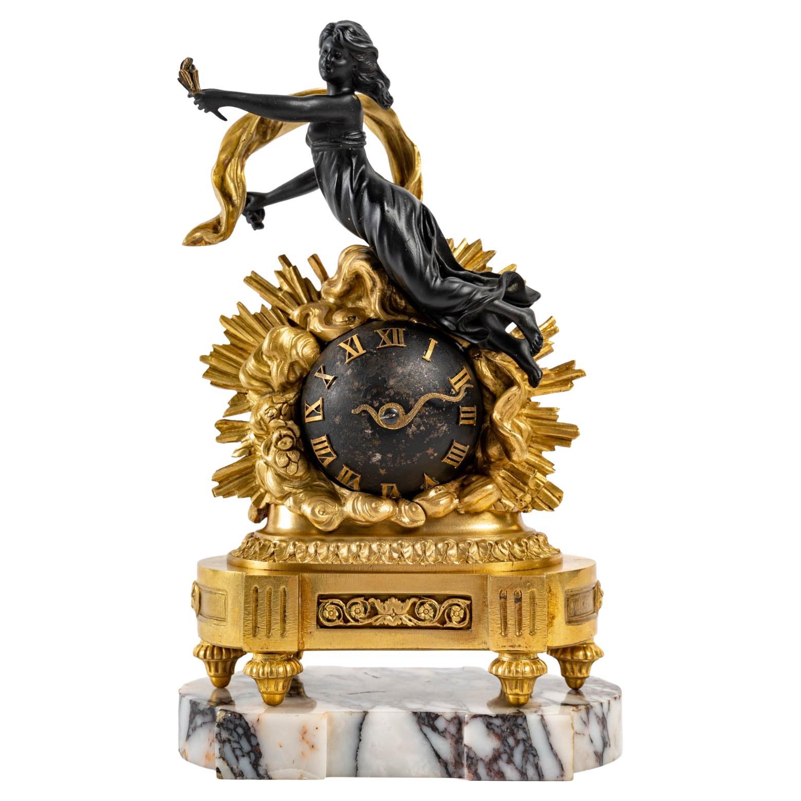 Small Gilt Bronze and Patinated Bronze Clock, 19th Century