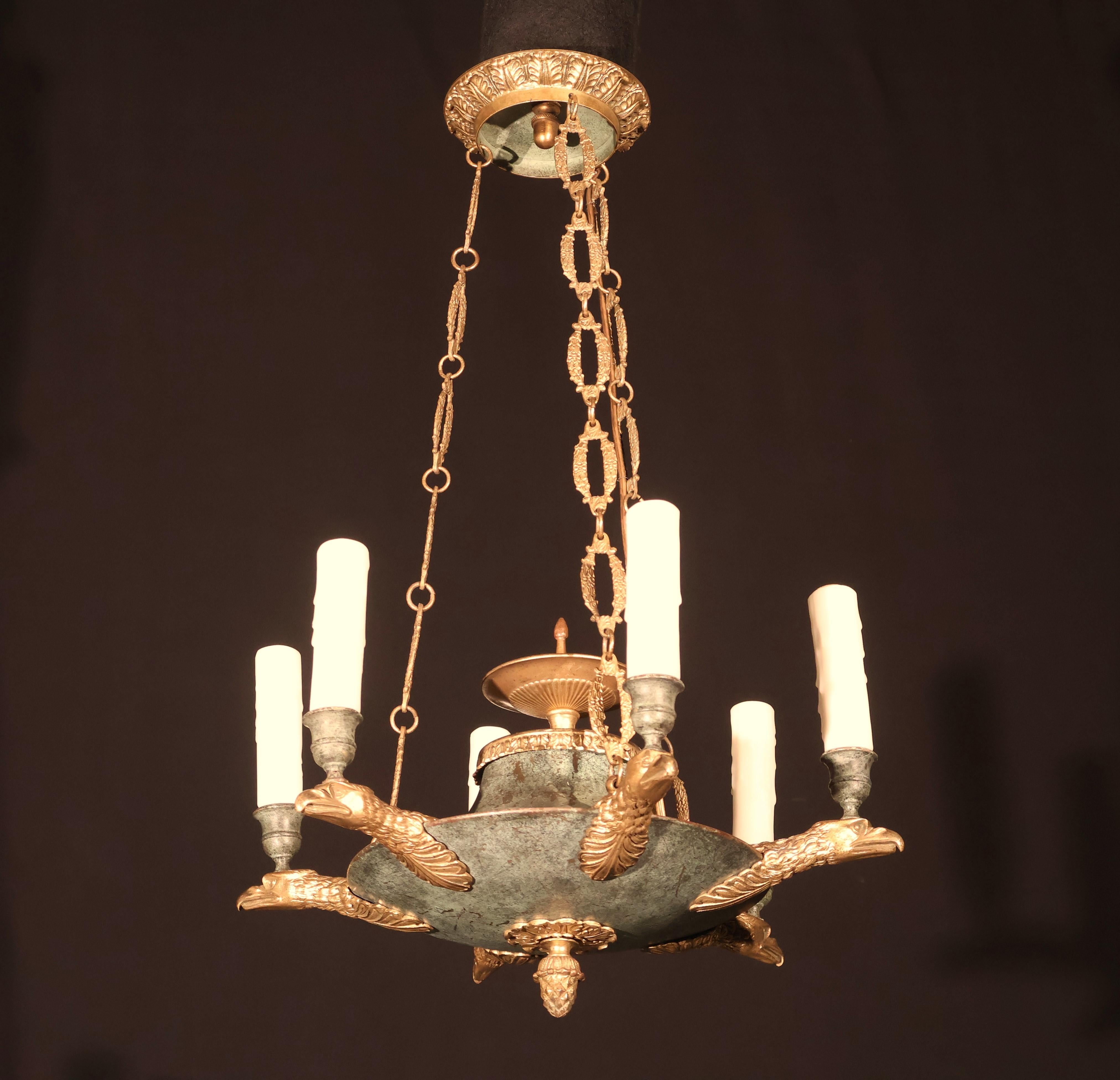 Small Gilt Bronze Empire style Chandelier For Sale 5