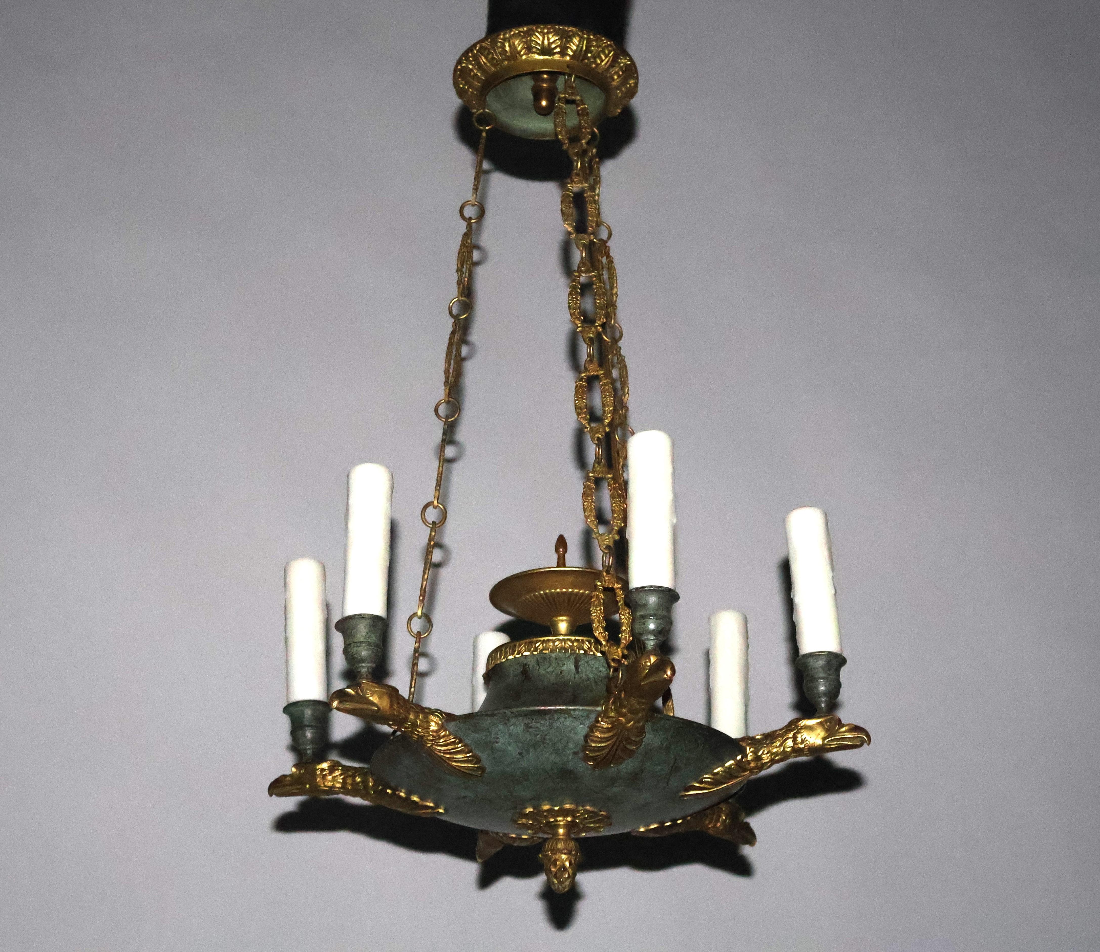 Small Gilt Bronze Empire style Chandelier For Sale 6