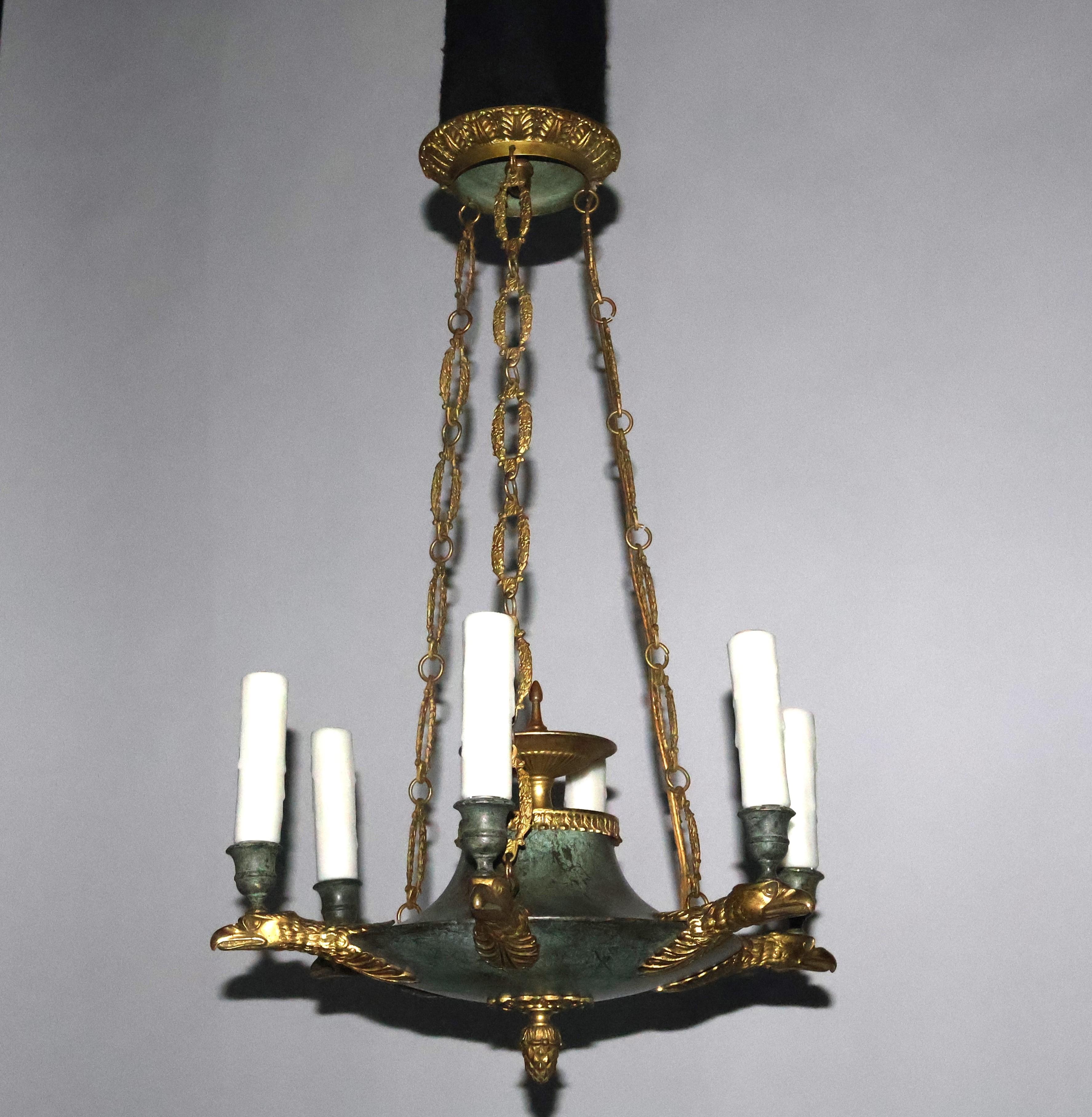 Small Gilt Bronze Empire style Chandelier For Sale 7