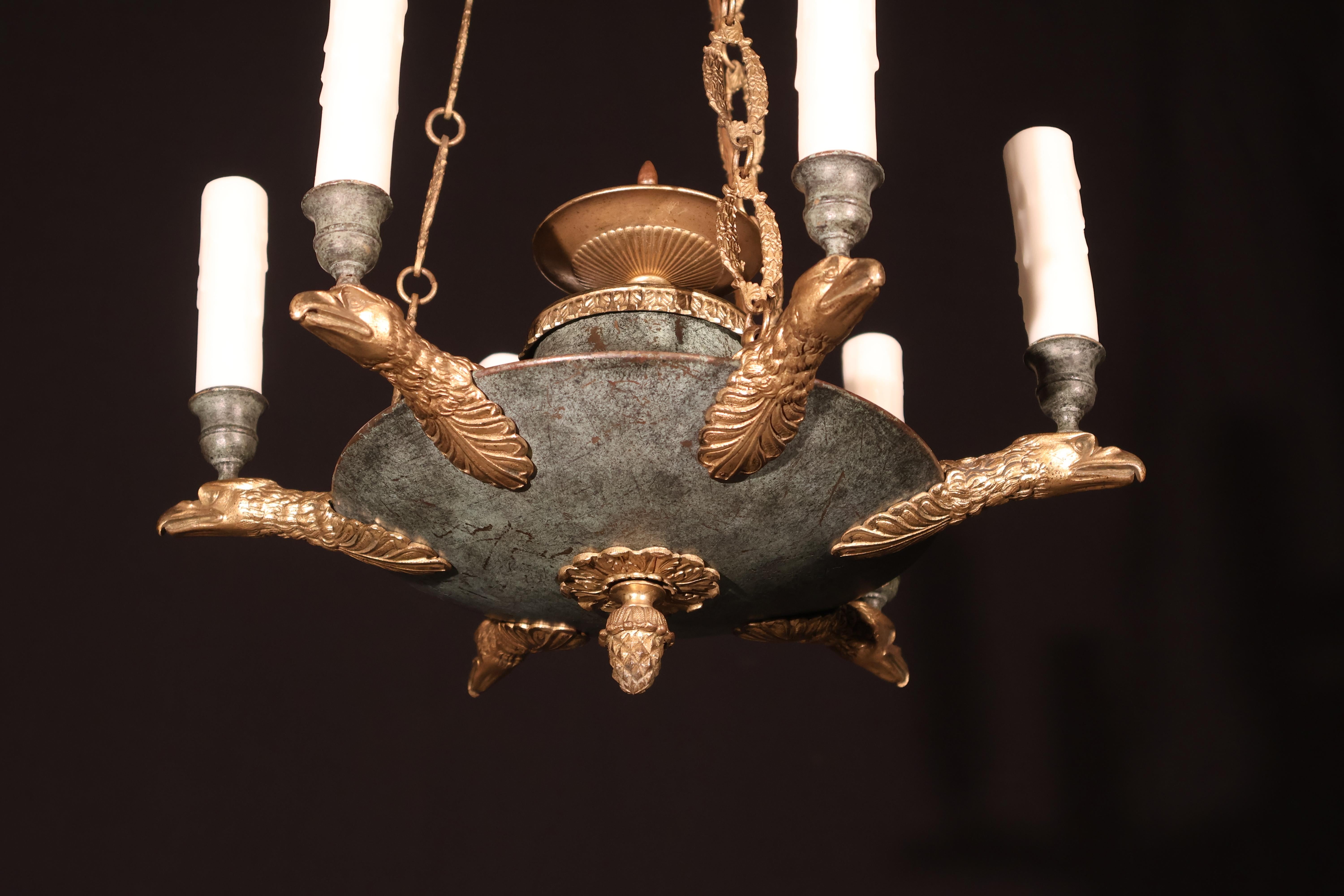 Small Gilt Bronze Empire style Chandelier For Sale 9