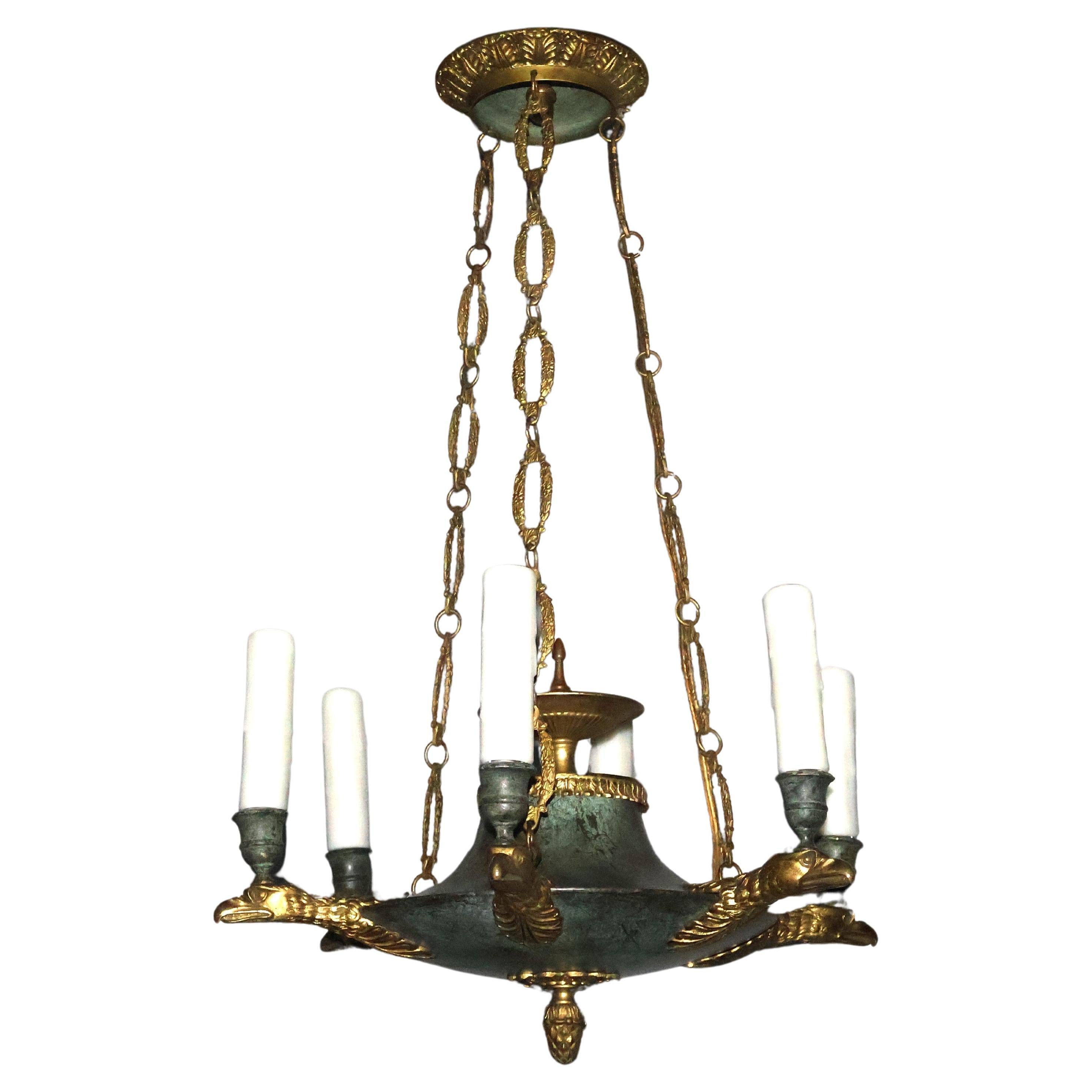 Small Gilt Bronze Empire style Chandelier For Sale
