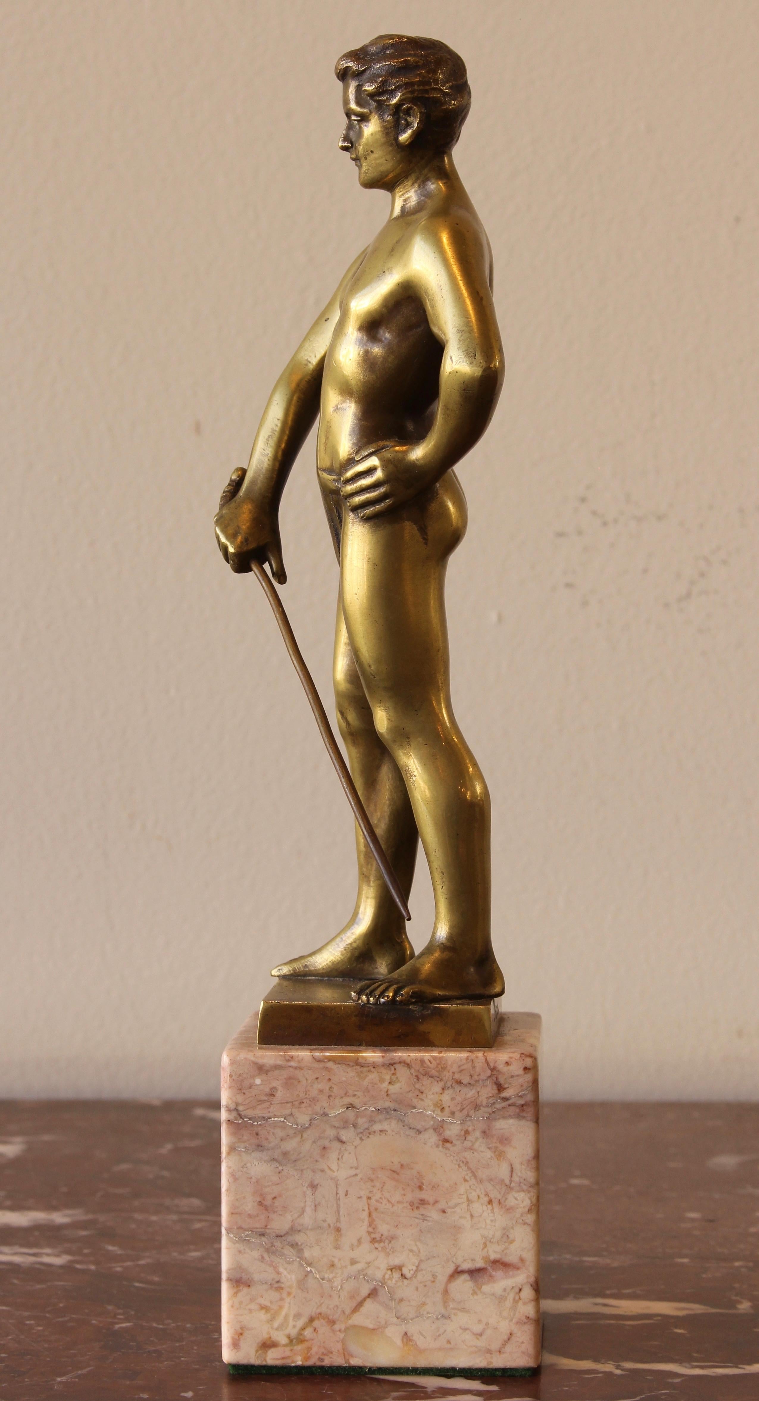 German Small Gilt Bronze Sculpture of a Fencer