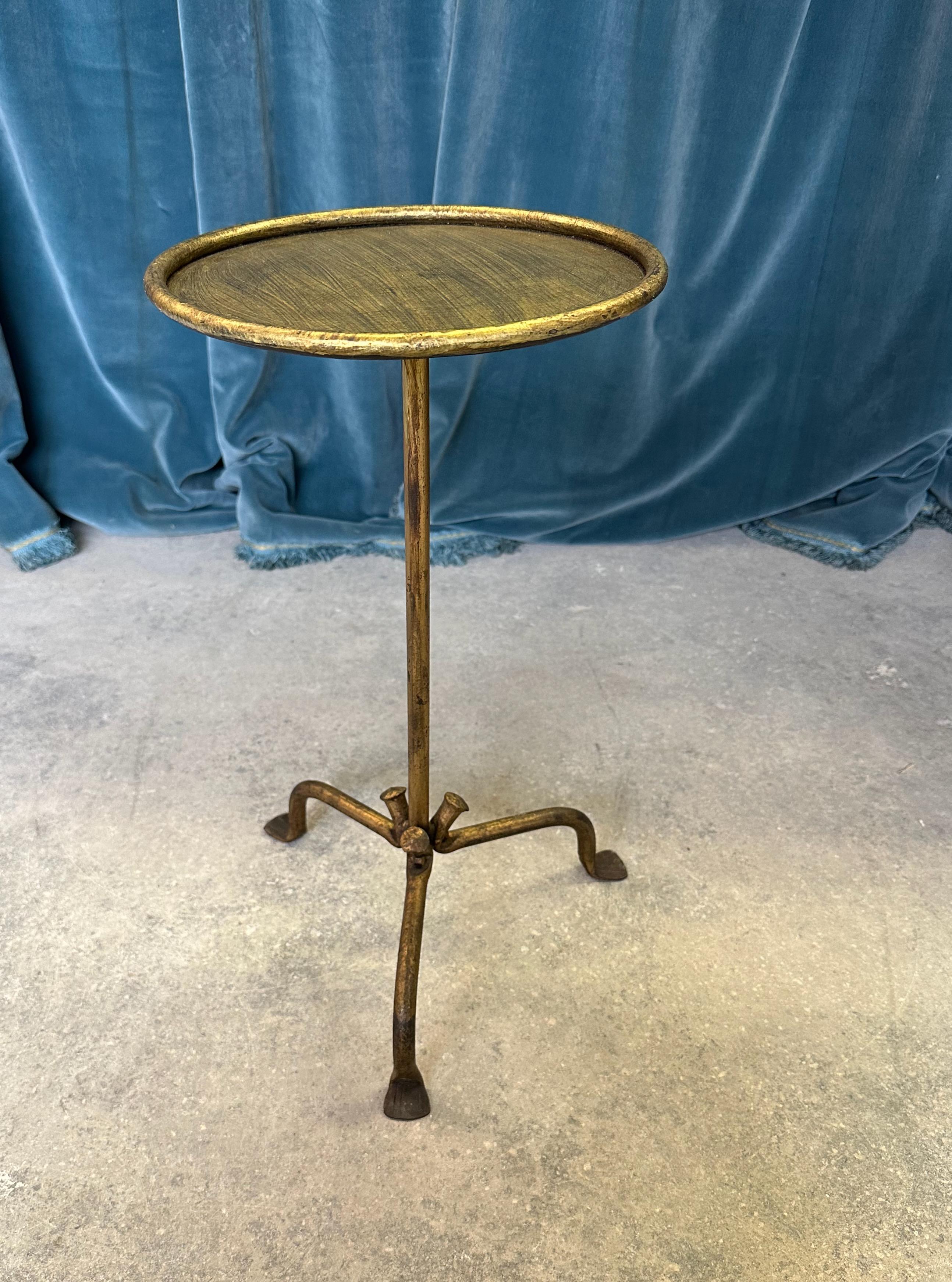Mid-Century Modern Small Gilt Iron Drinks Table on a Curved Tripod Base  For Sale