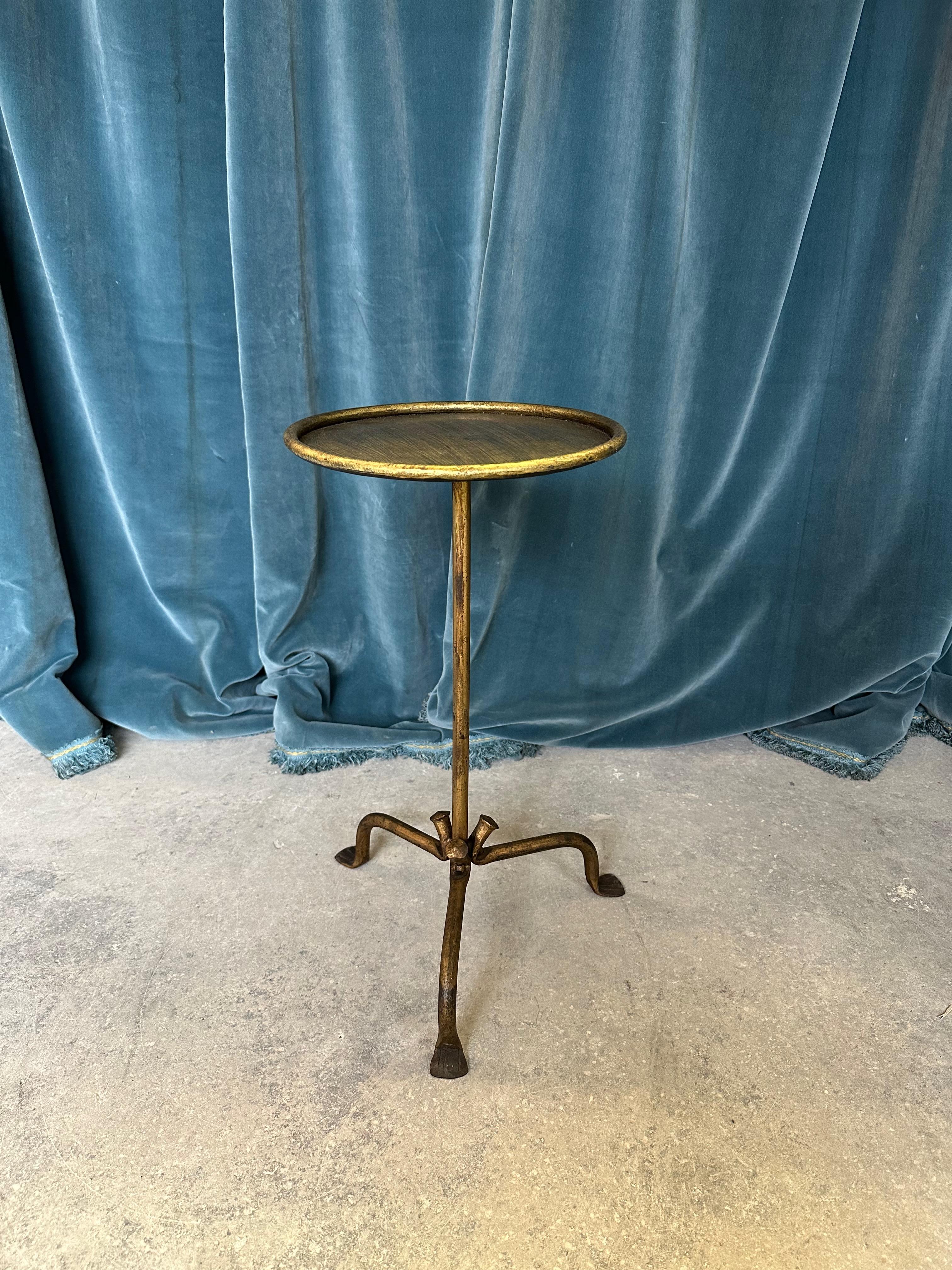 European Small Gilt Iron Drinks Table on a Curved Tripod Base  For Sale