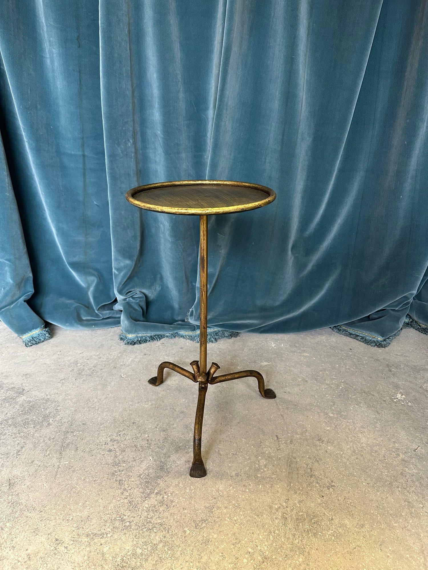 European Small Gilt Iron Drinks Table on a Curved Tripod Base For Sale