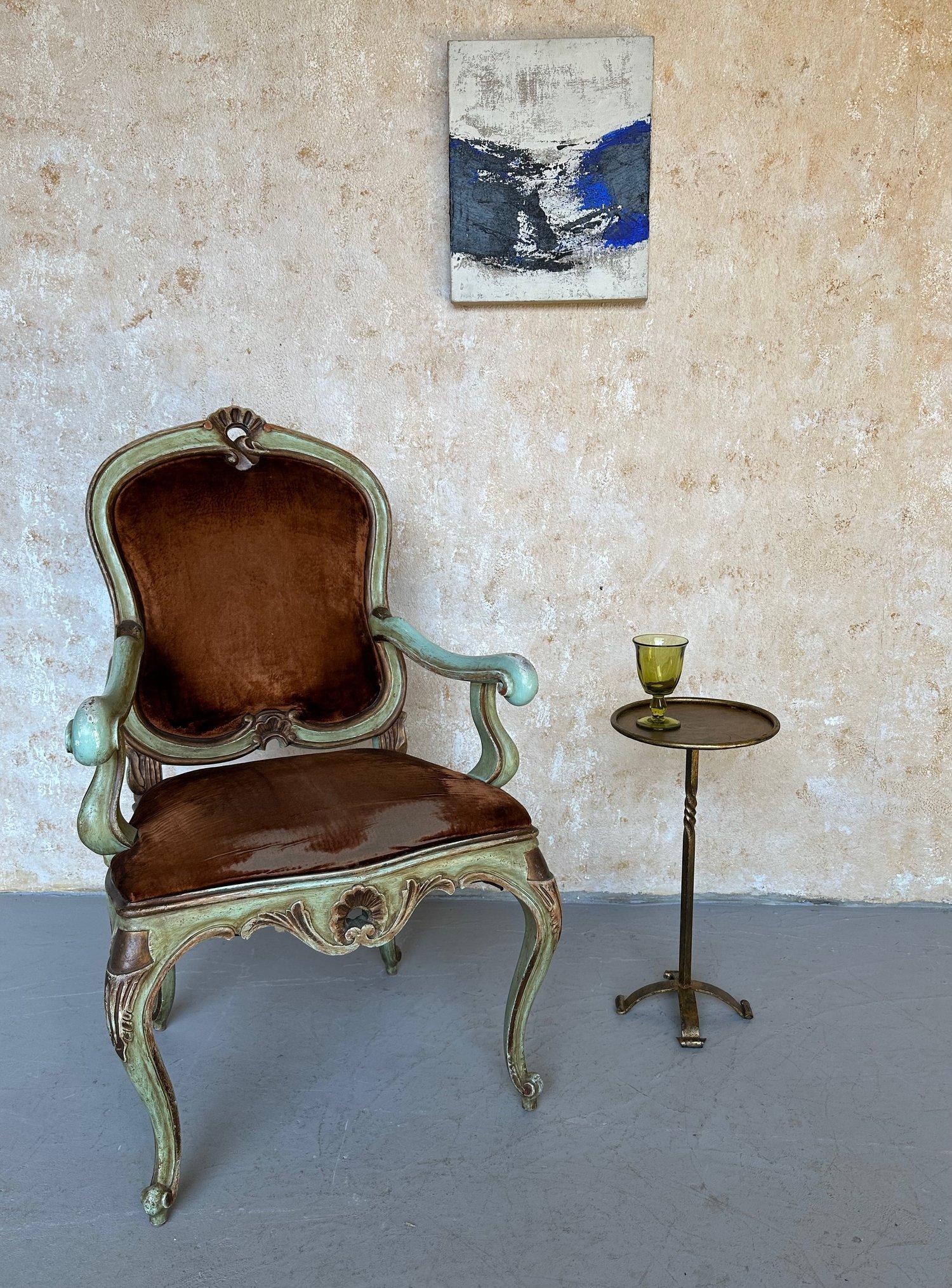Mid-Century Modern Small Gilt Iron Drinks Table on a Four Footed Base For Sale
