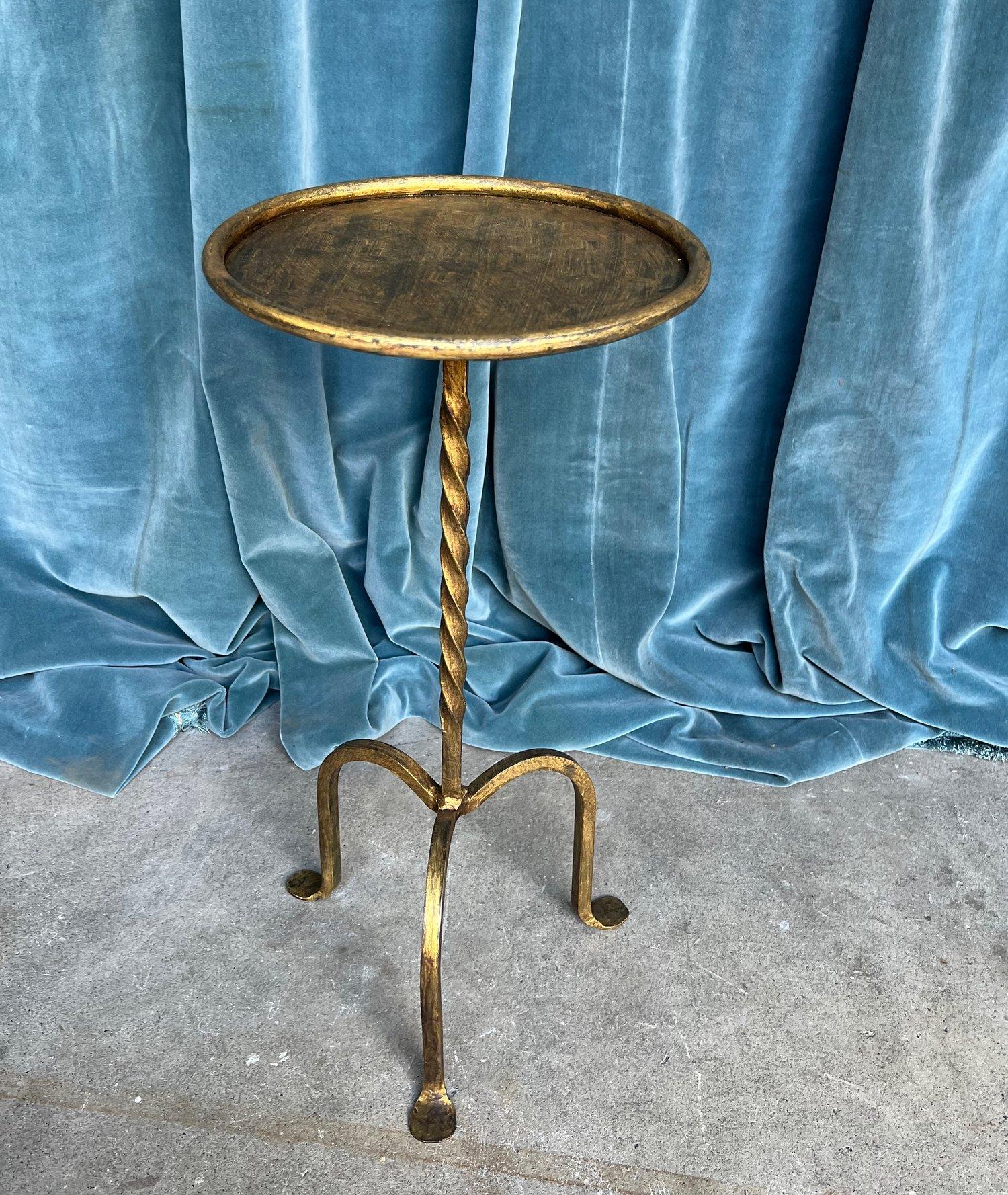 Mid-Century Modern Small Gilt Iron Drinks Table with Twisted Stem