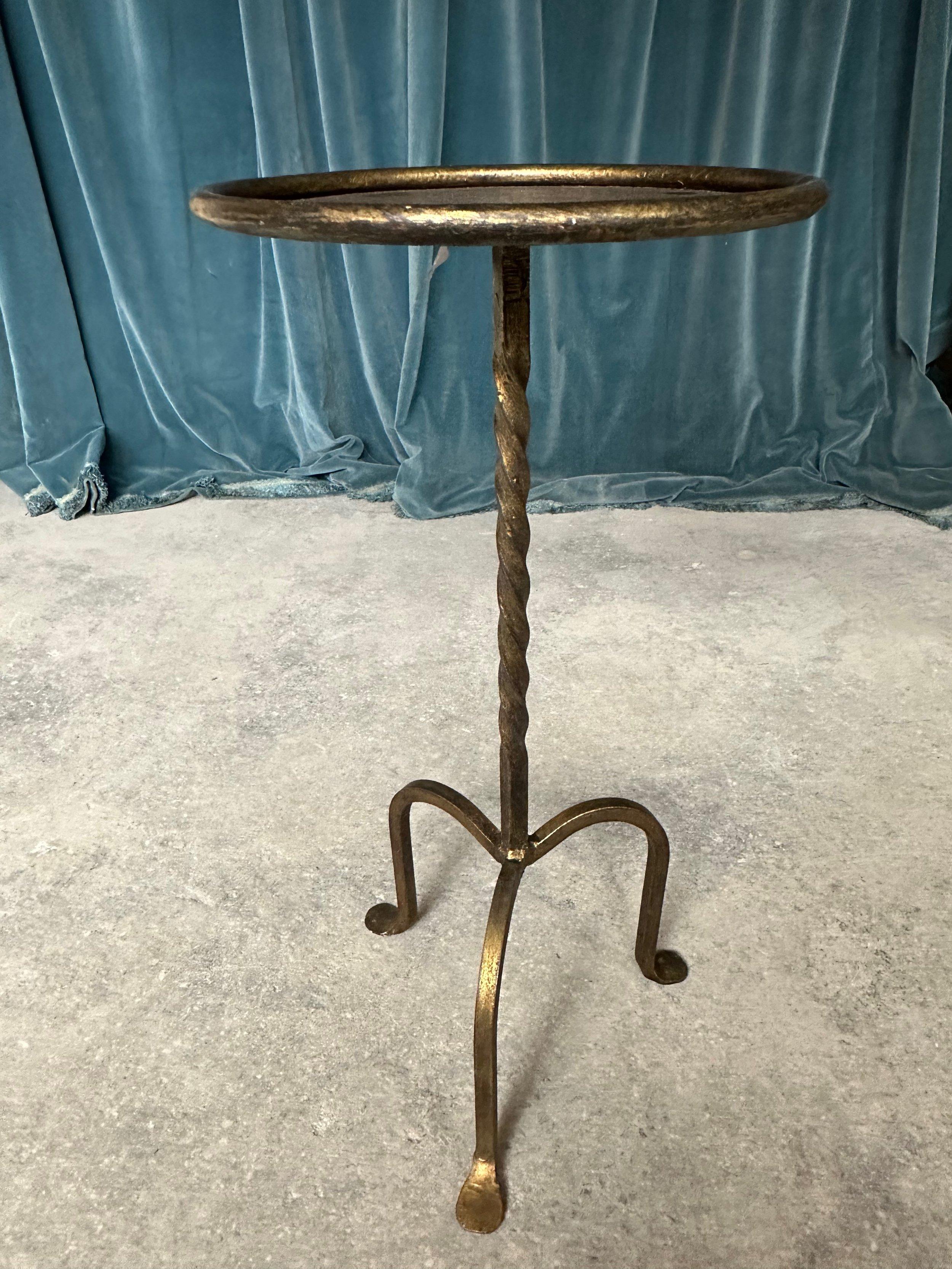 Metal Small Gilt Iron Drinks Table with Twisted Stem For Sale