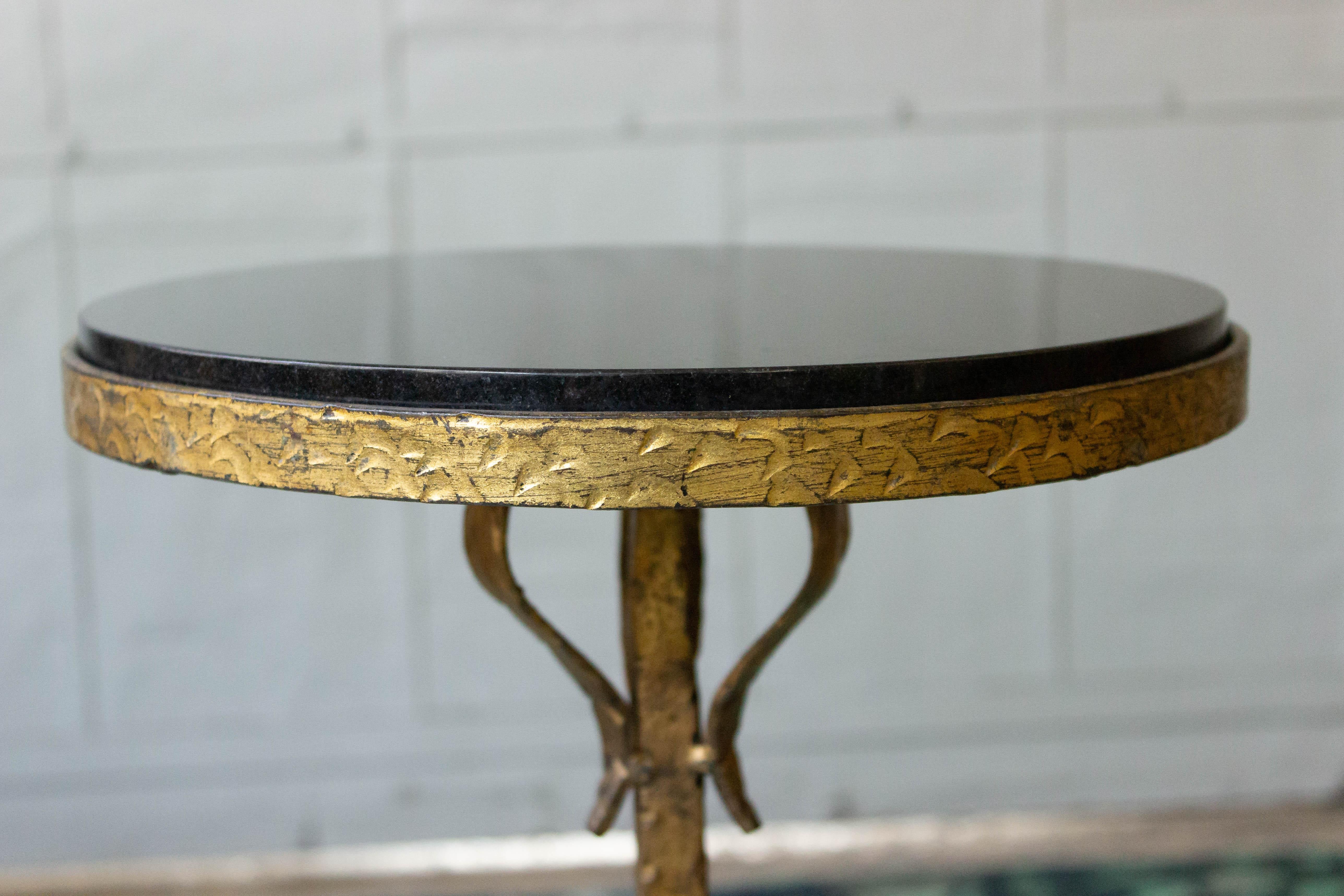 Mid-20th Century Small Gilt Iron Side Table with Granite Top