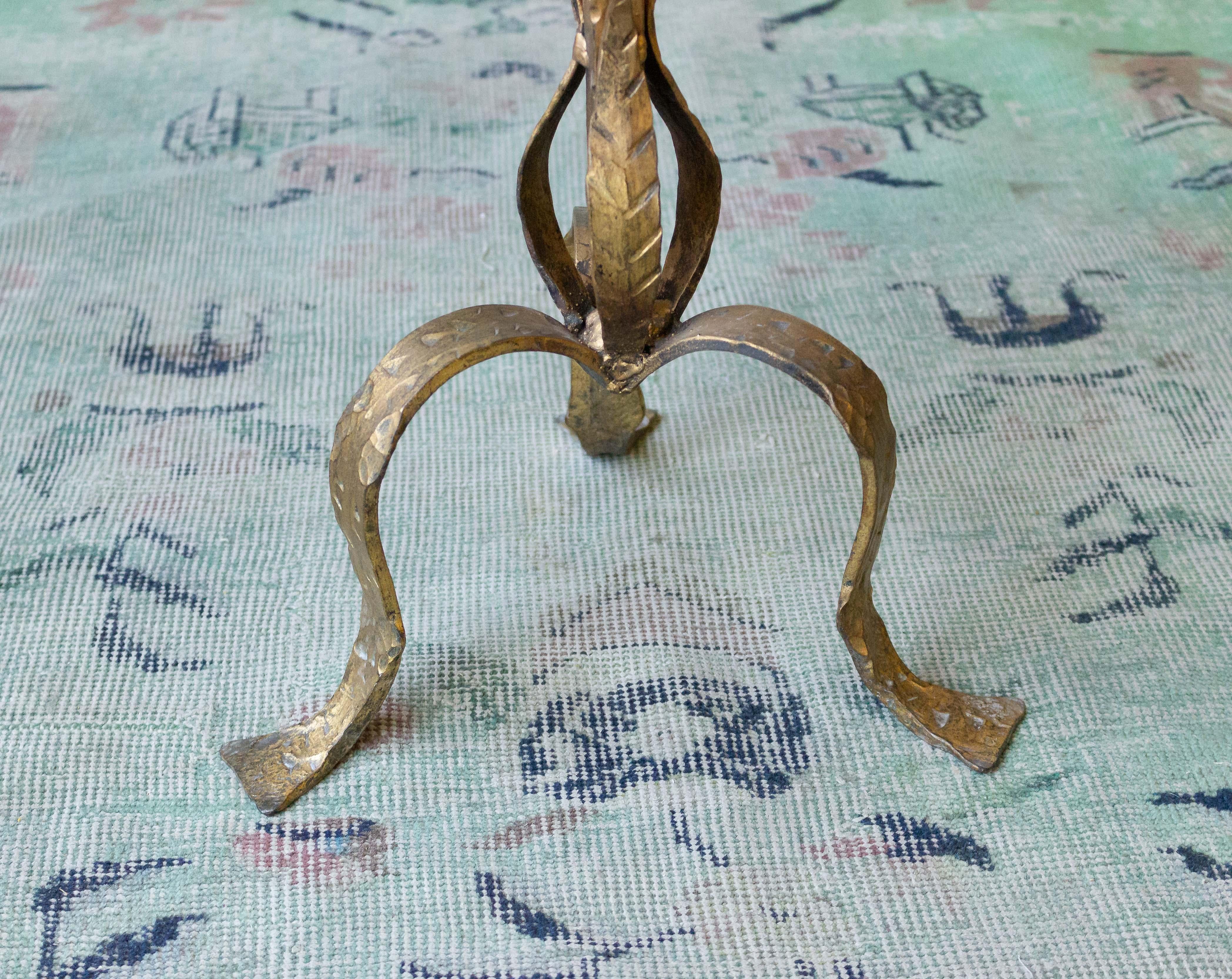 Metal Small Gilt Iron Side Table with Granite Top