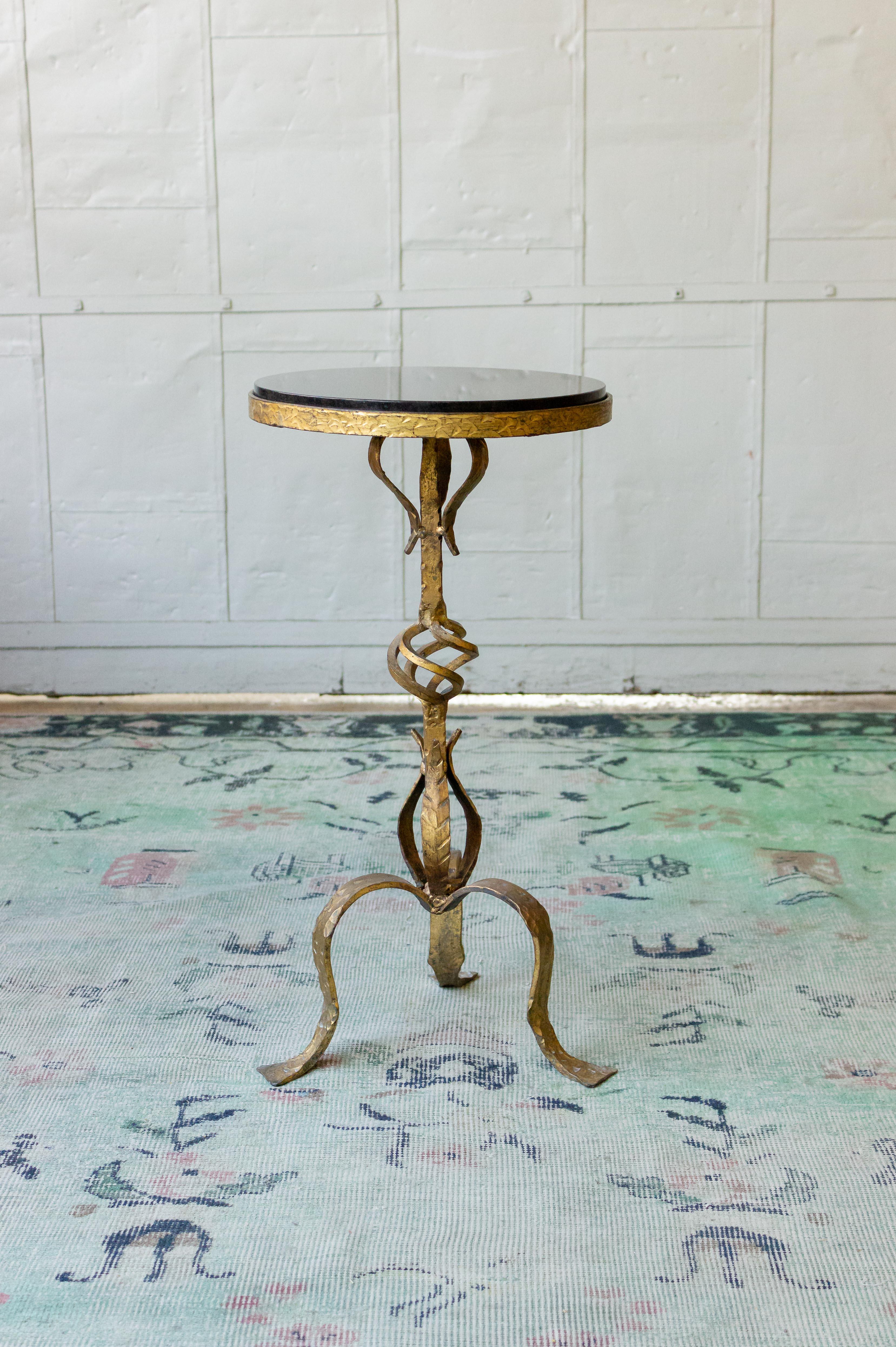 Small Gilt Iron Side Table with Granite Top 1