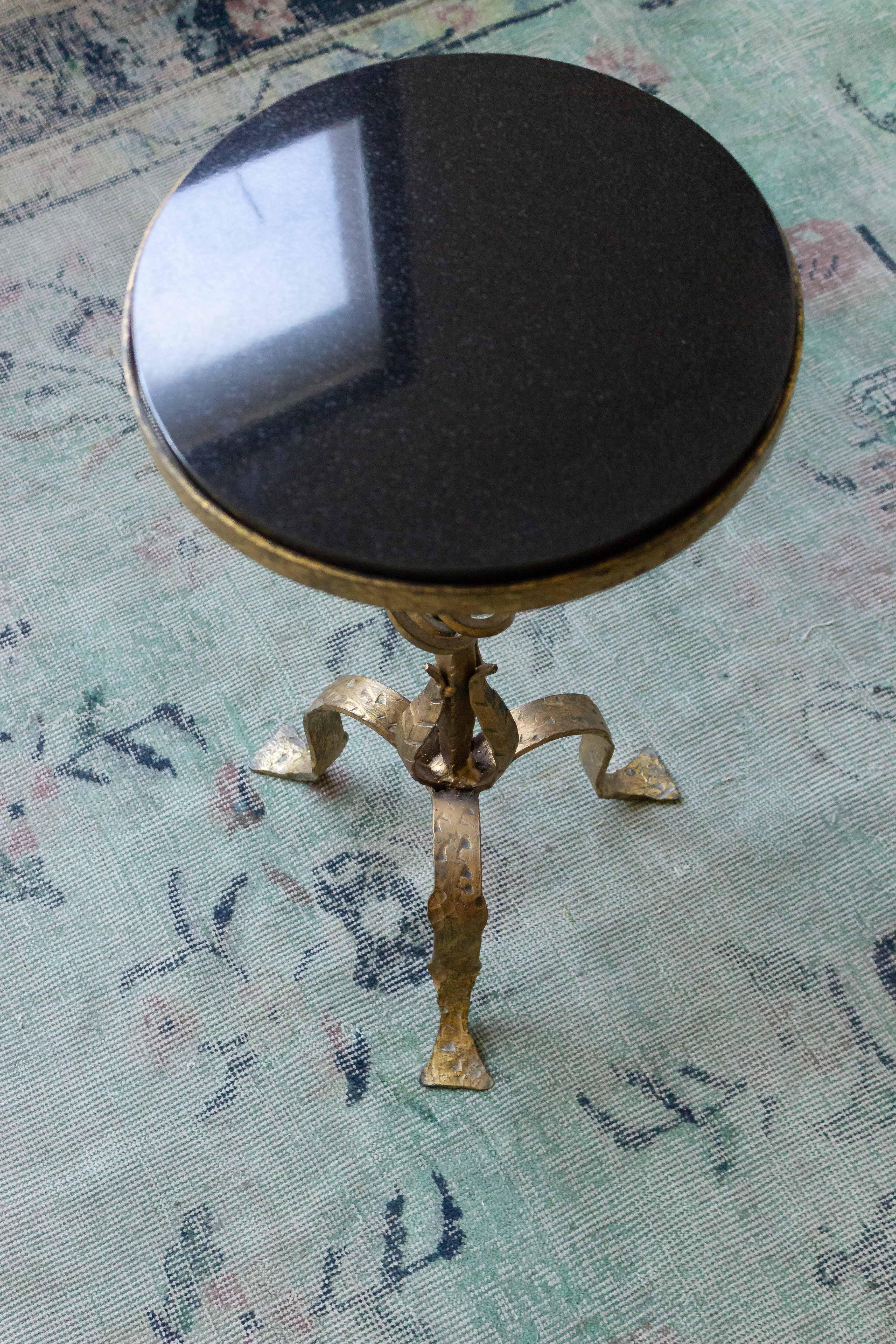 Small Gilt Iron Side Table with Granite Top 2
