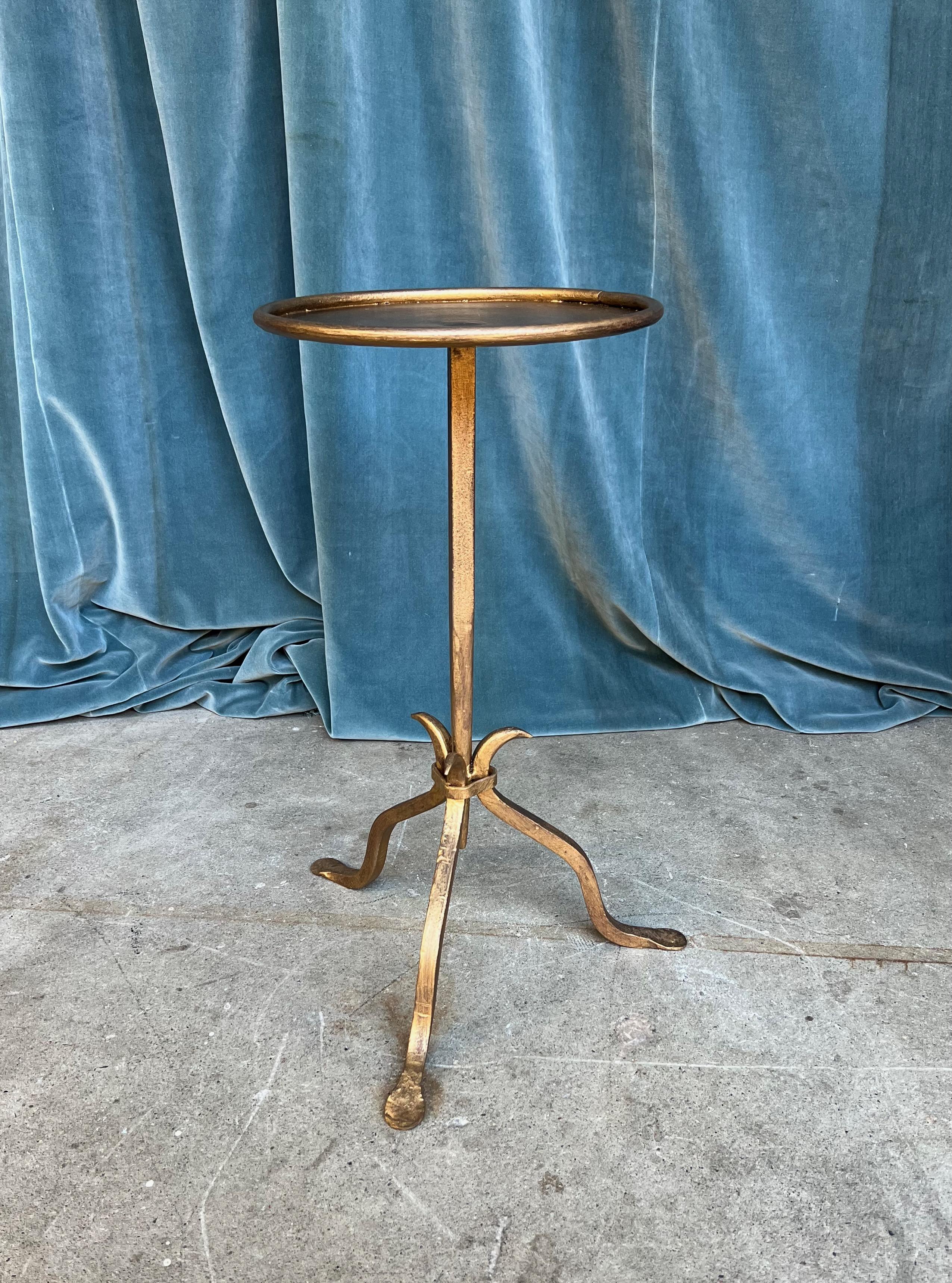 Mid-Century Modern Small Gilt Metal Drinks Table on a Tripod Base For Sale