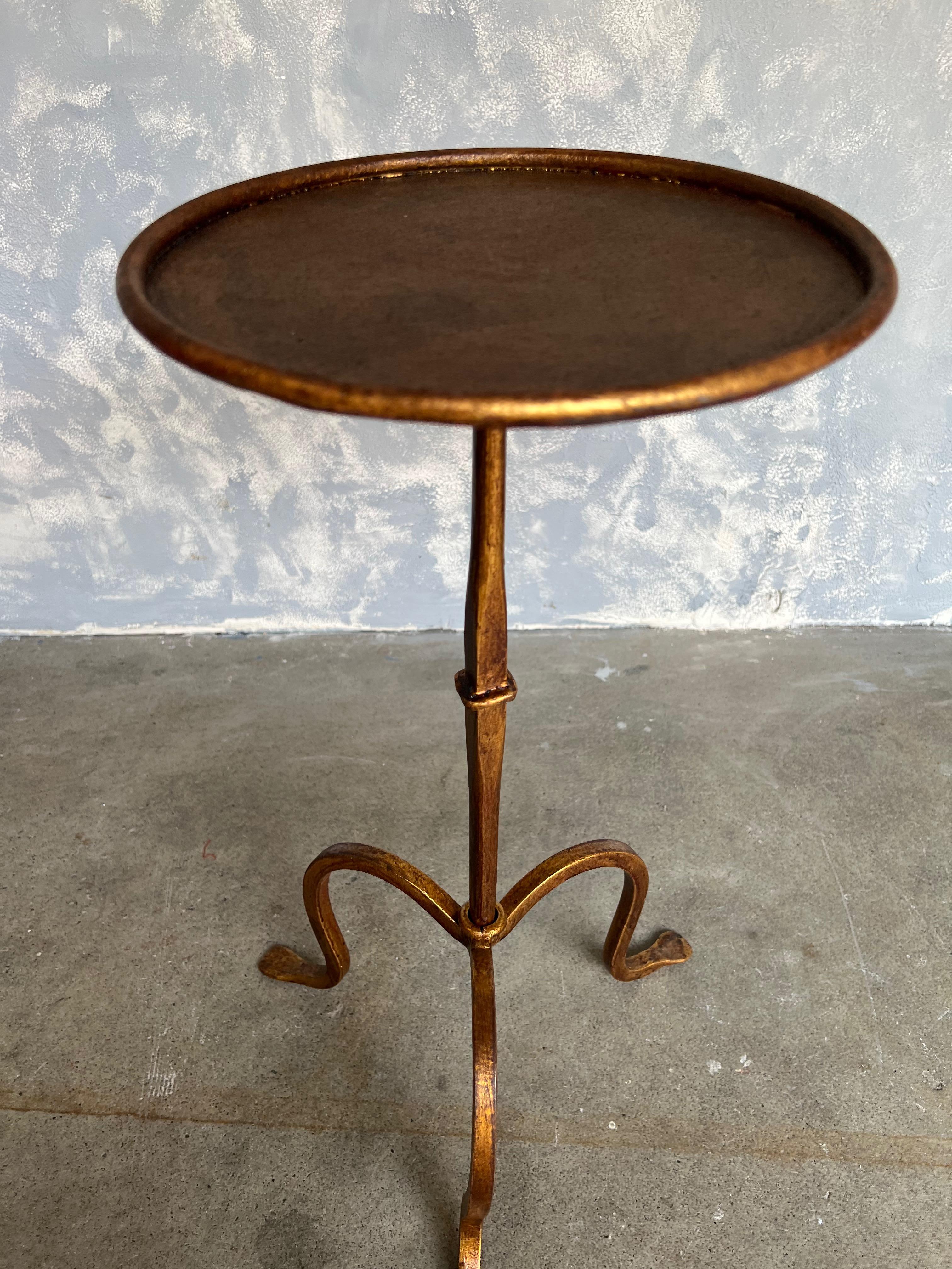 Mid-20th Century Small Gilt Metal Drinks Table on a Tripod Base