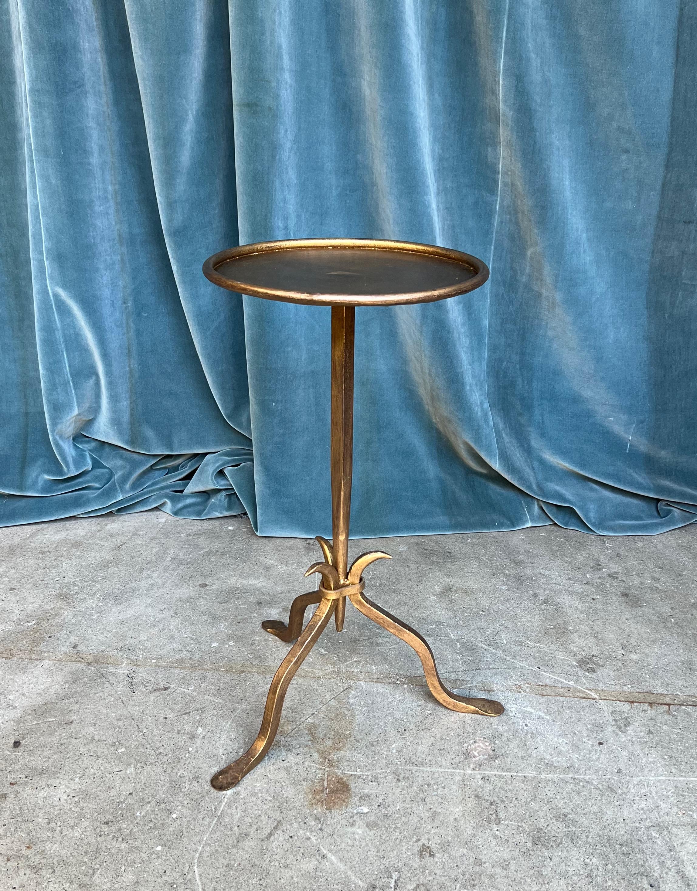 Contemporary Small Gilt Metal Drinks Table on a Tripod Base For Sale