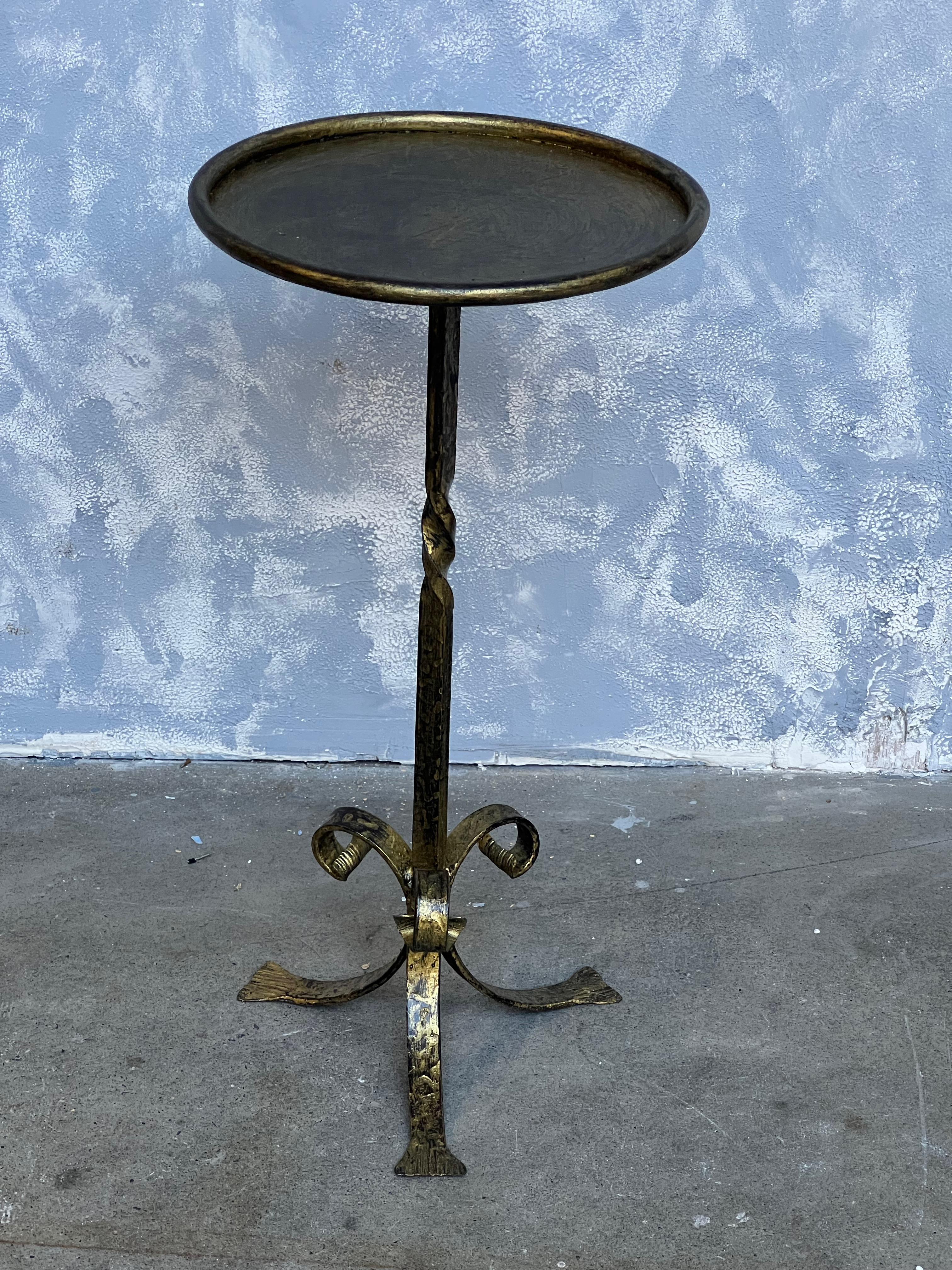 Contemporary Spanish Gilt Iron Drinks Table with Scrolled Tripod Base