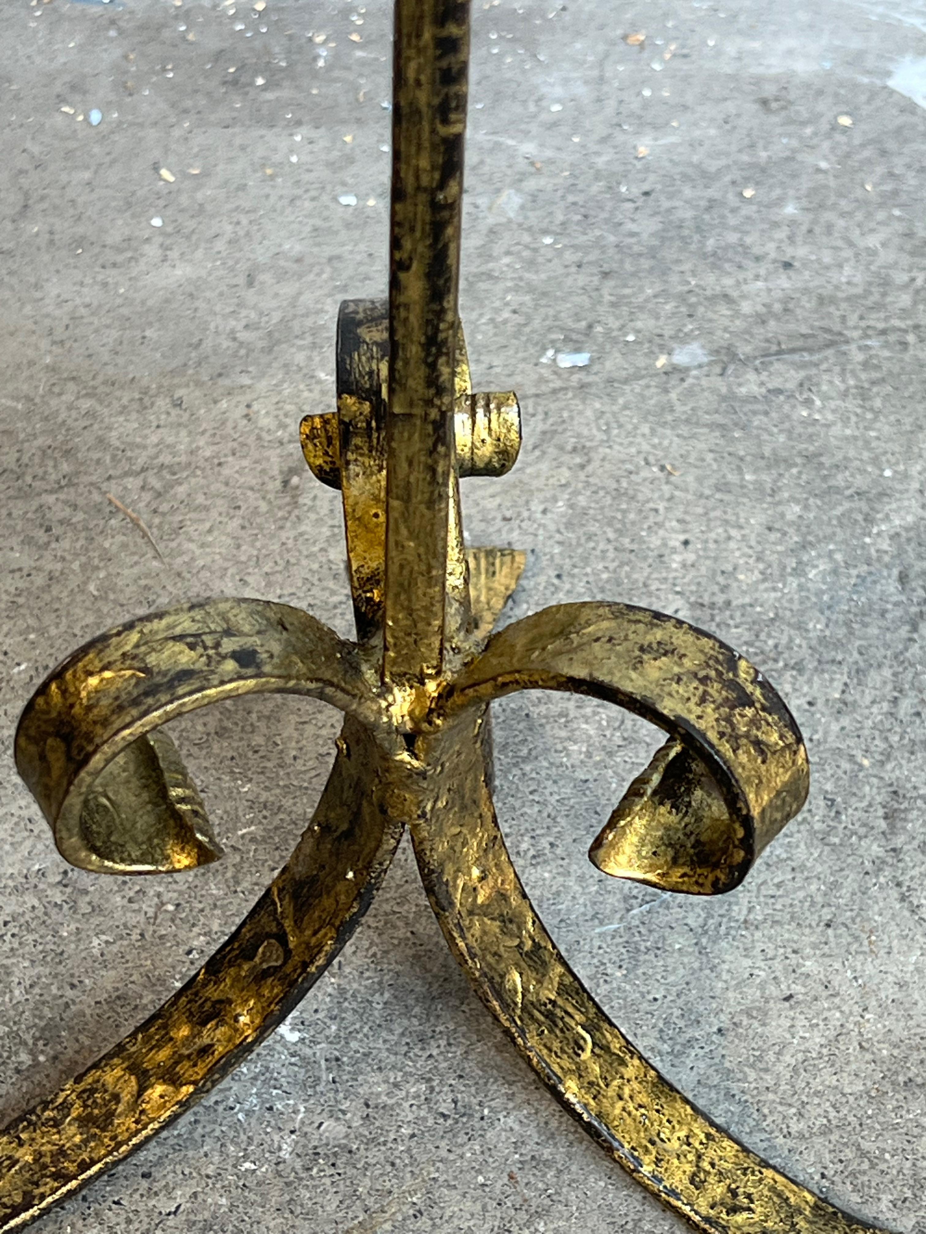 Metal Spanish Gilt Iron Drinks Table with Scrolled Tripod Base