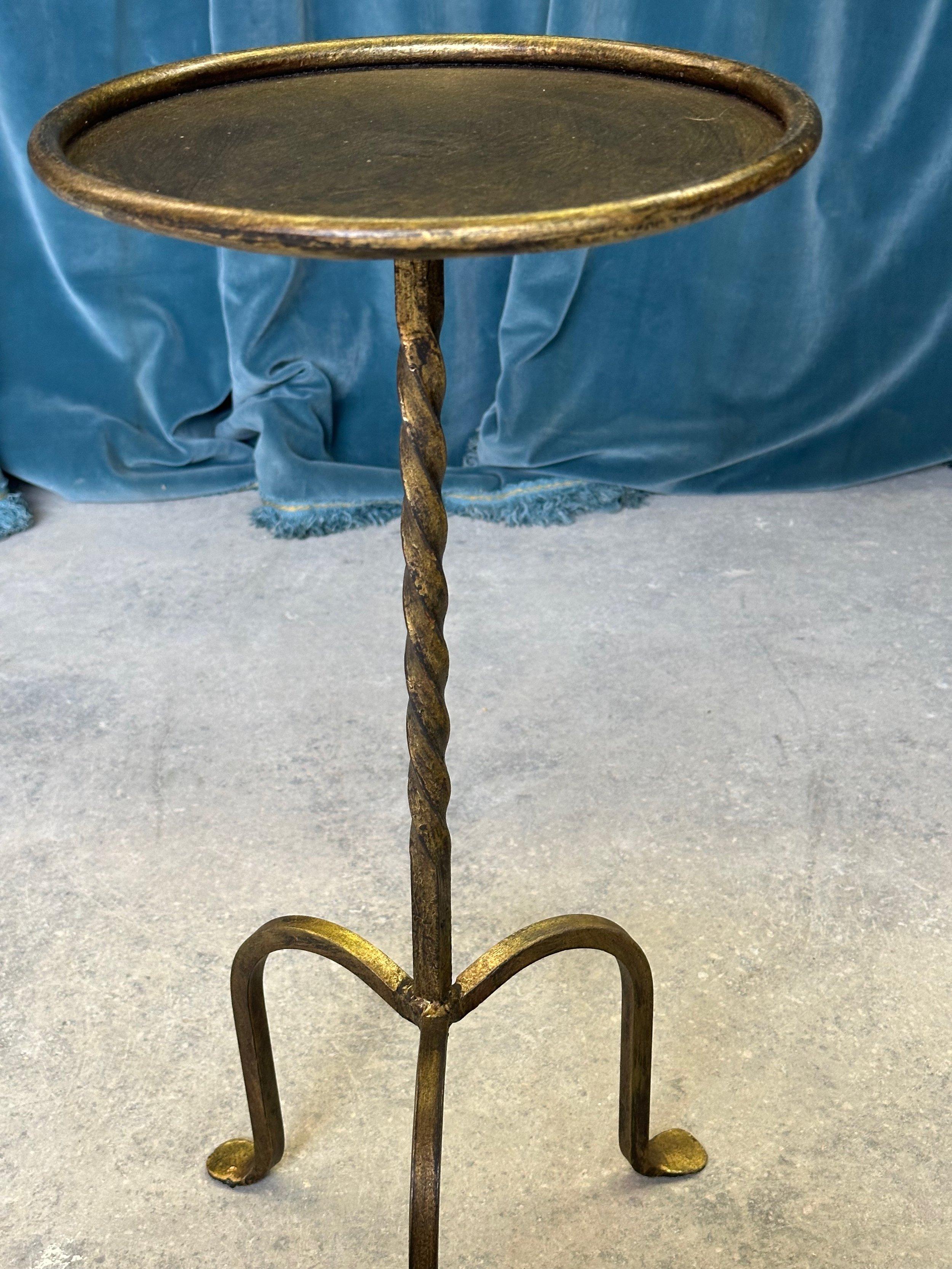 Small Gilt Metal Drinks Table with Twisted Stem For Sale 4