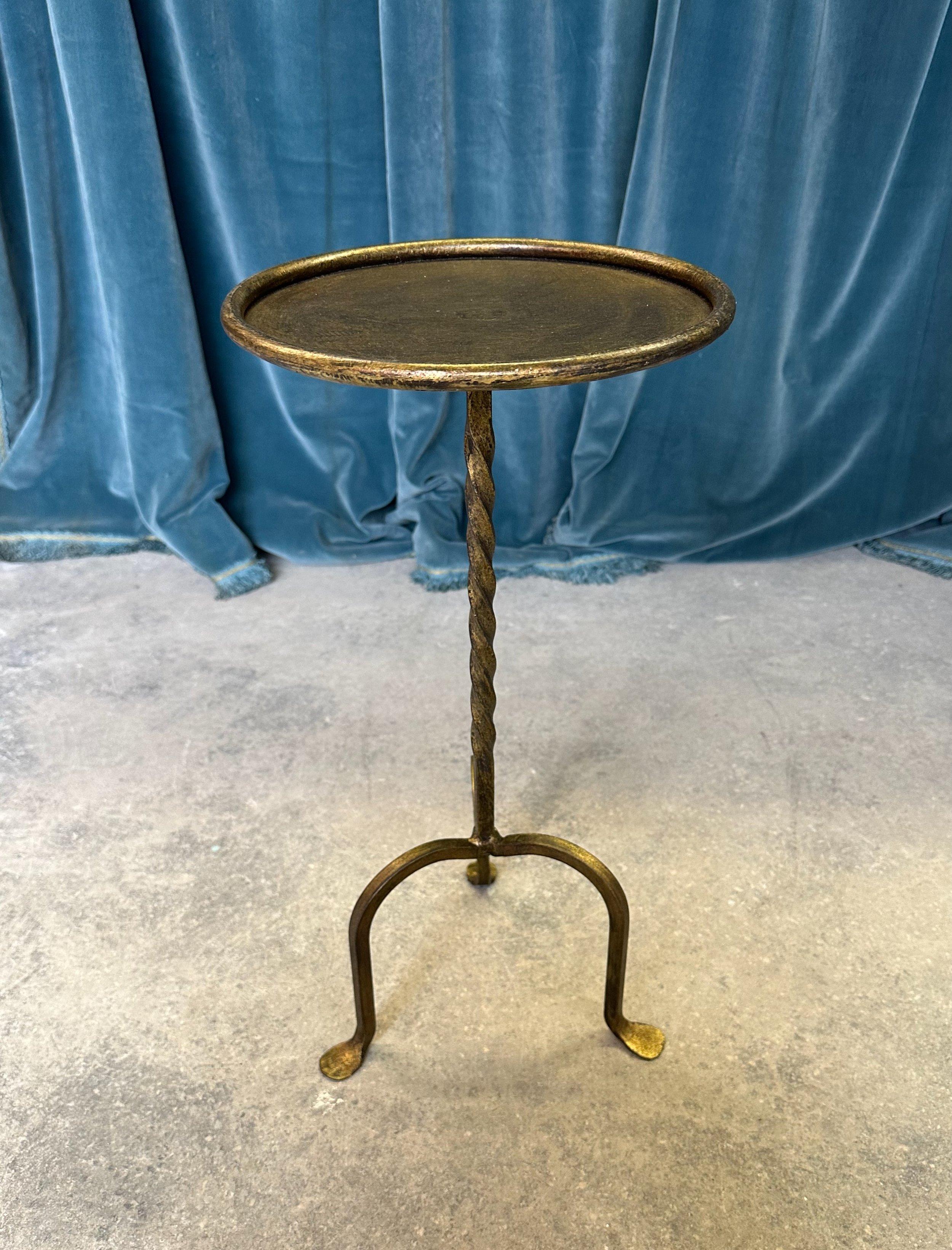 Spanish Small Gilt Metal Drinks Table with Twisted Stem For Sale