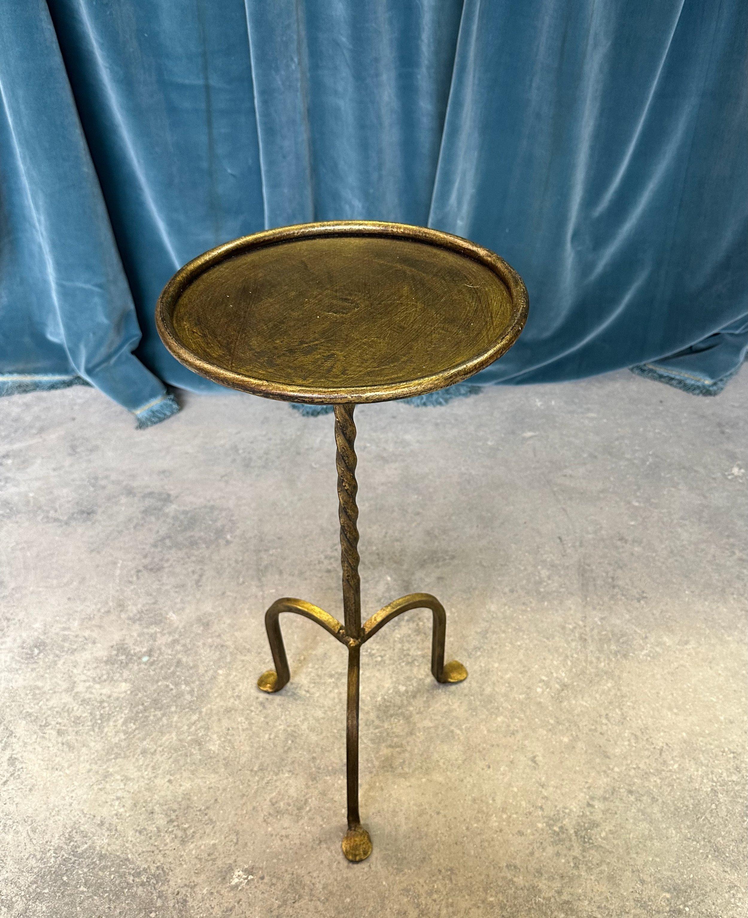 Small Gilt Metal Drinks Table with Twisted Stem In Good Condition For Sale In Buchanan, NY