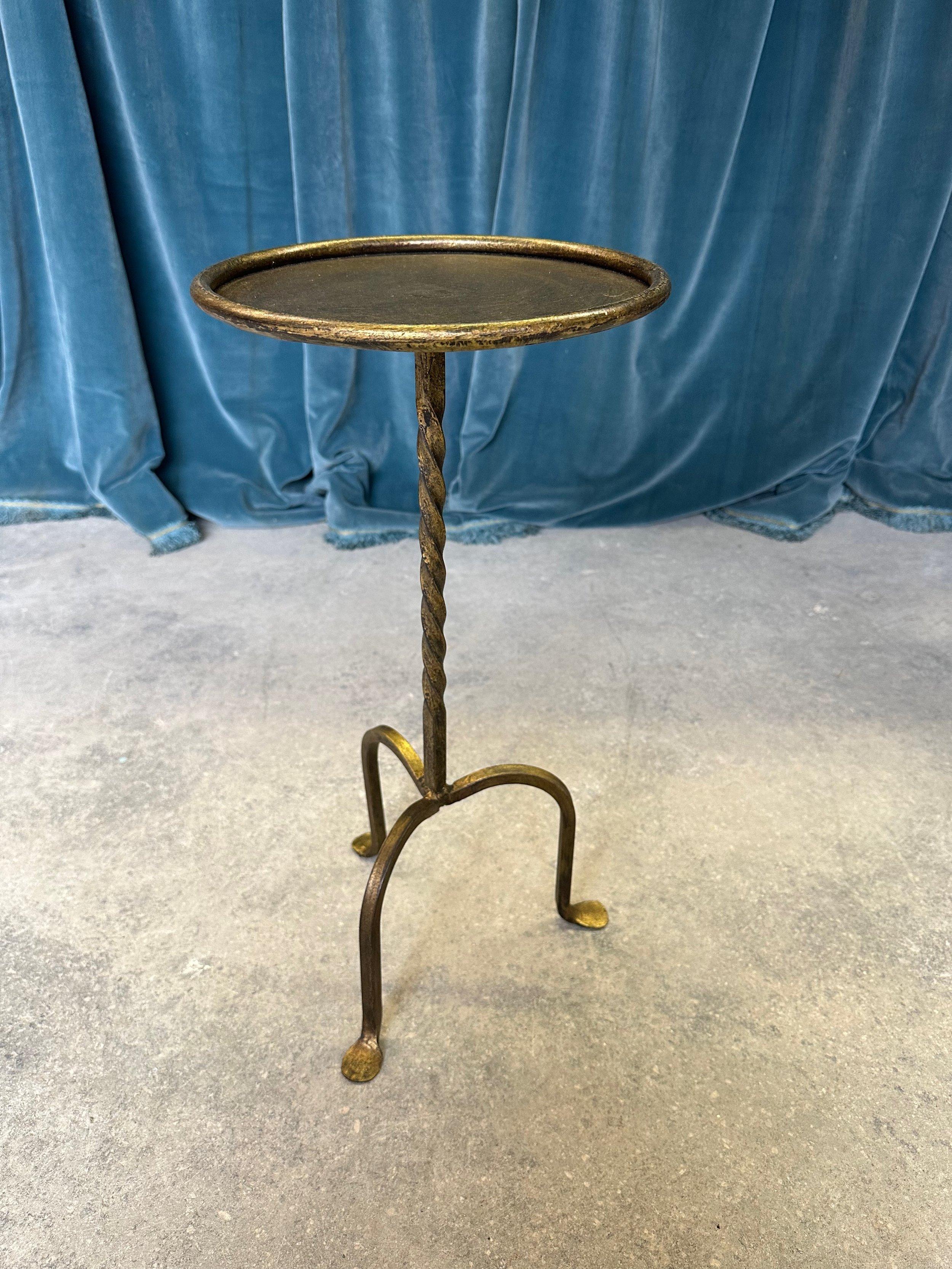 Contemporary Small Gilt Metal Drinks Table with Twisted Stem For Sale