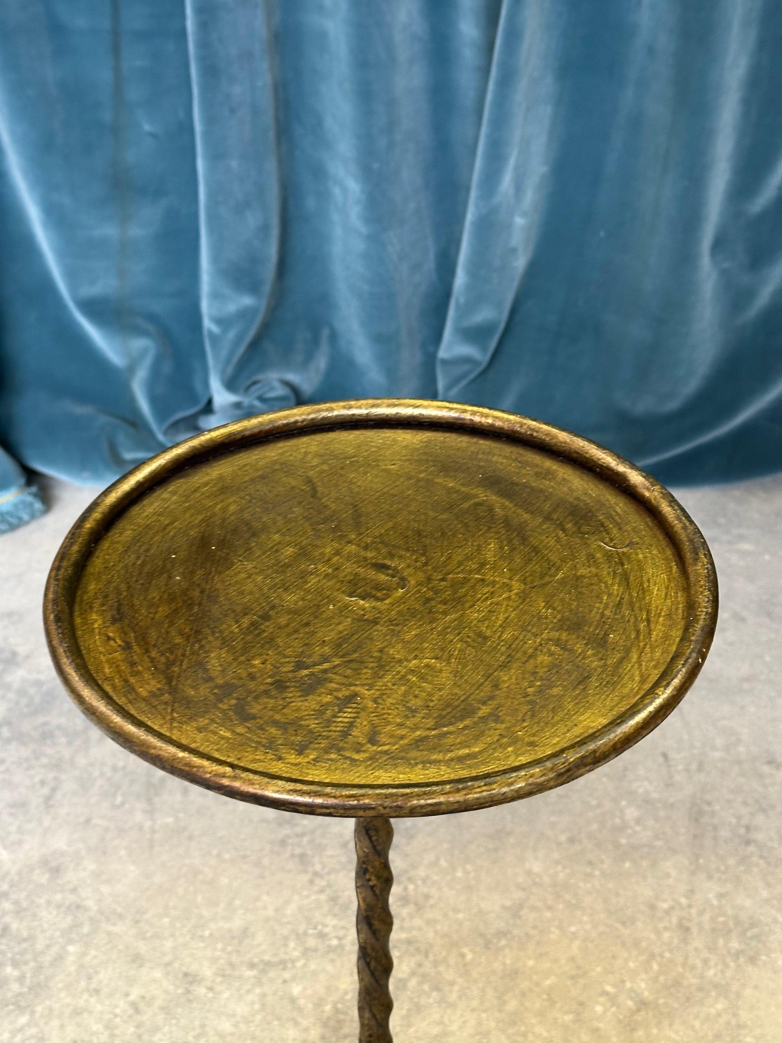 Small Gilt Metal Drinks Table with Twisted Stem For Sale 2