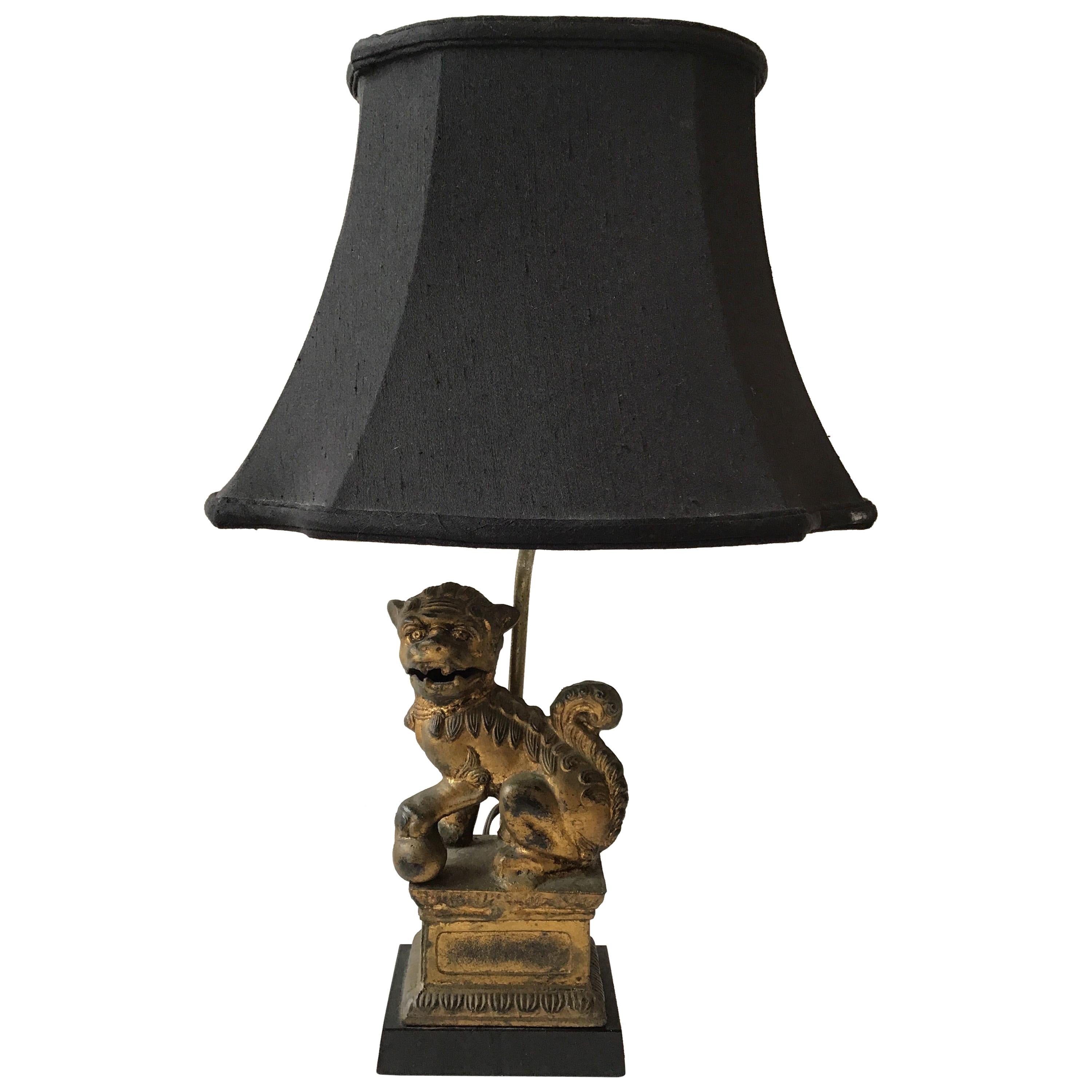 Small Gilt Metal Foo Dog Lamp 1950s, Foo Dog Table Lamp