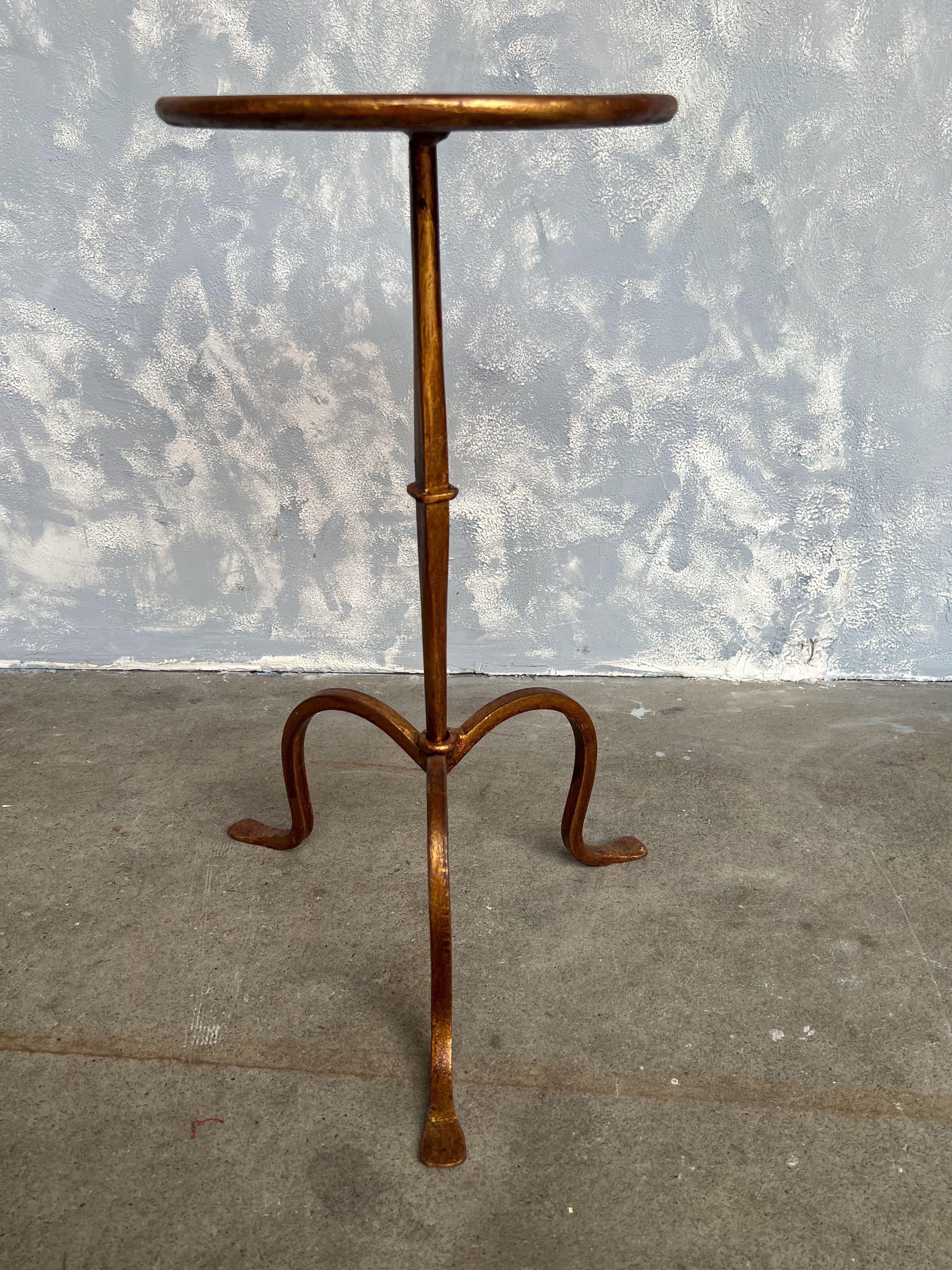 Small Gilt Metal Martini Table on a Tripod Base 4