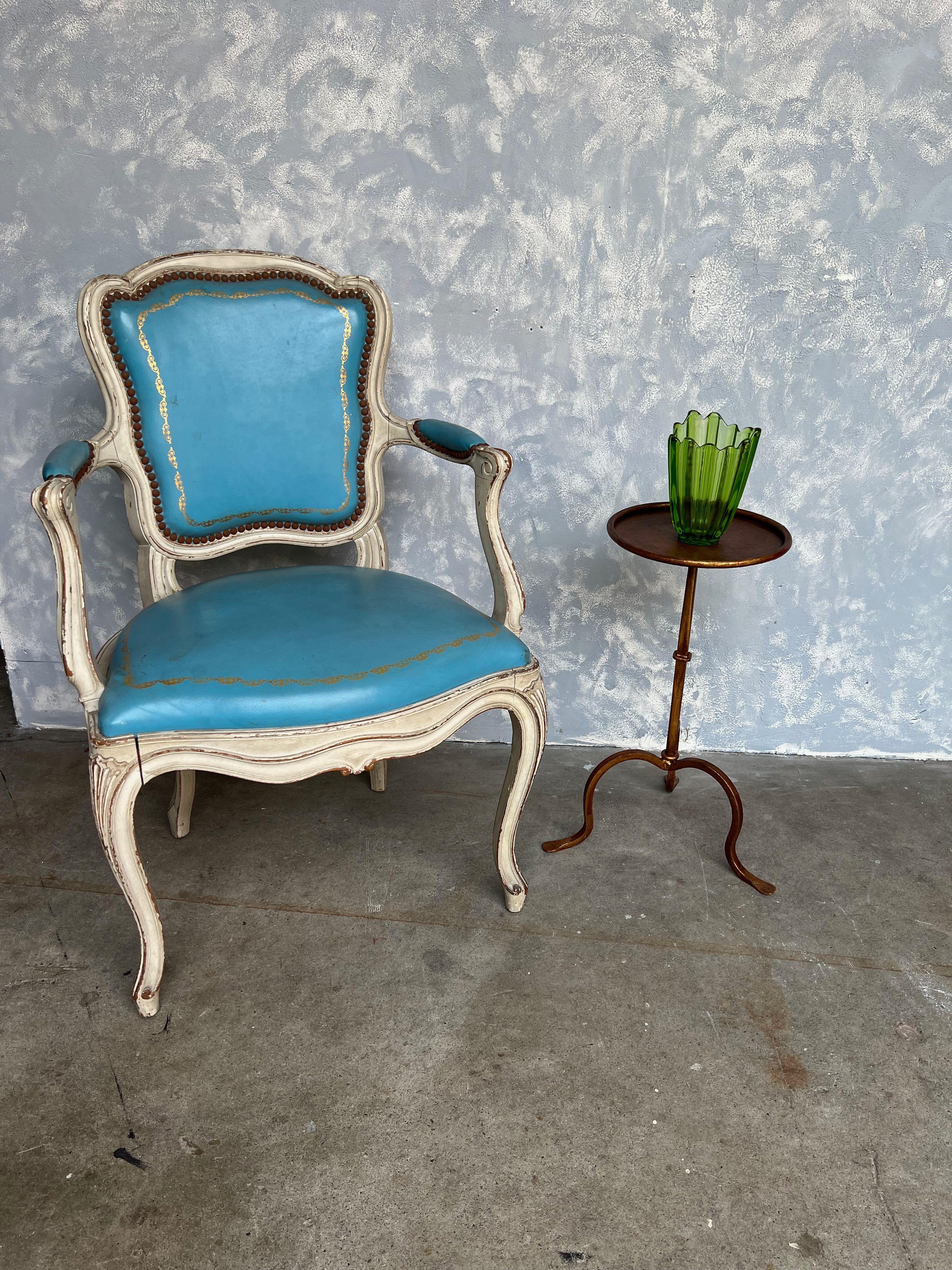 Mid-Century Modern Small Gilt Metal Martini Table on a Tripod Base