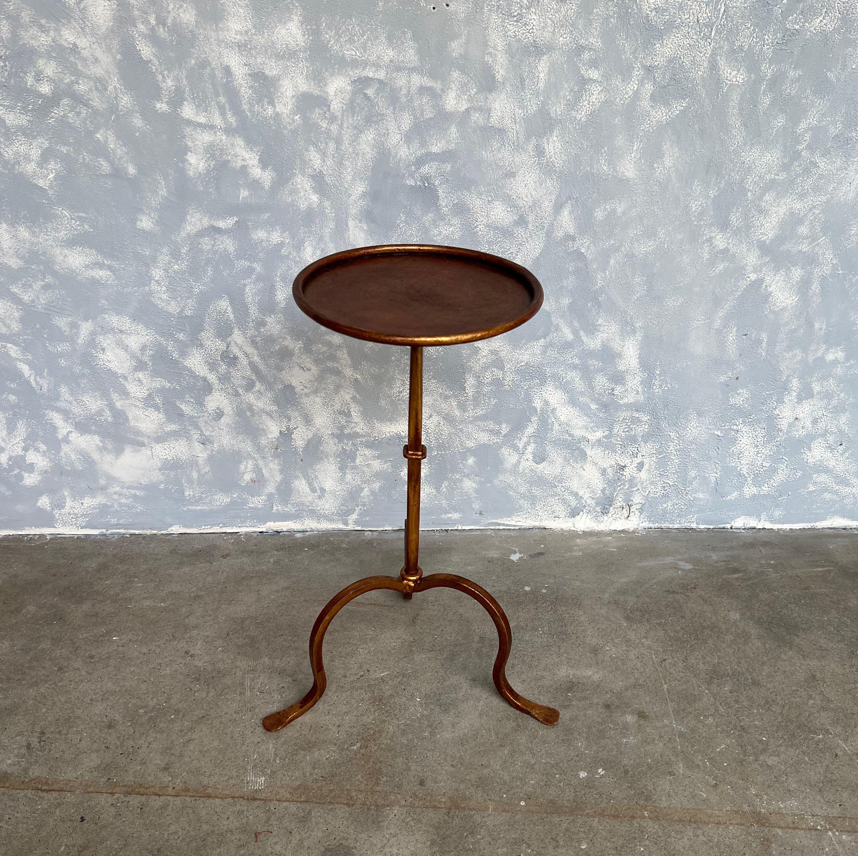 Spanish Small Gilt Metal Martini Table on a Tripod Base