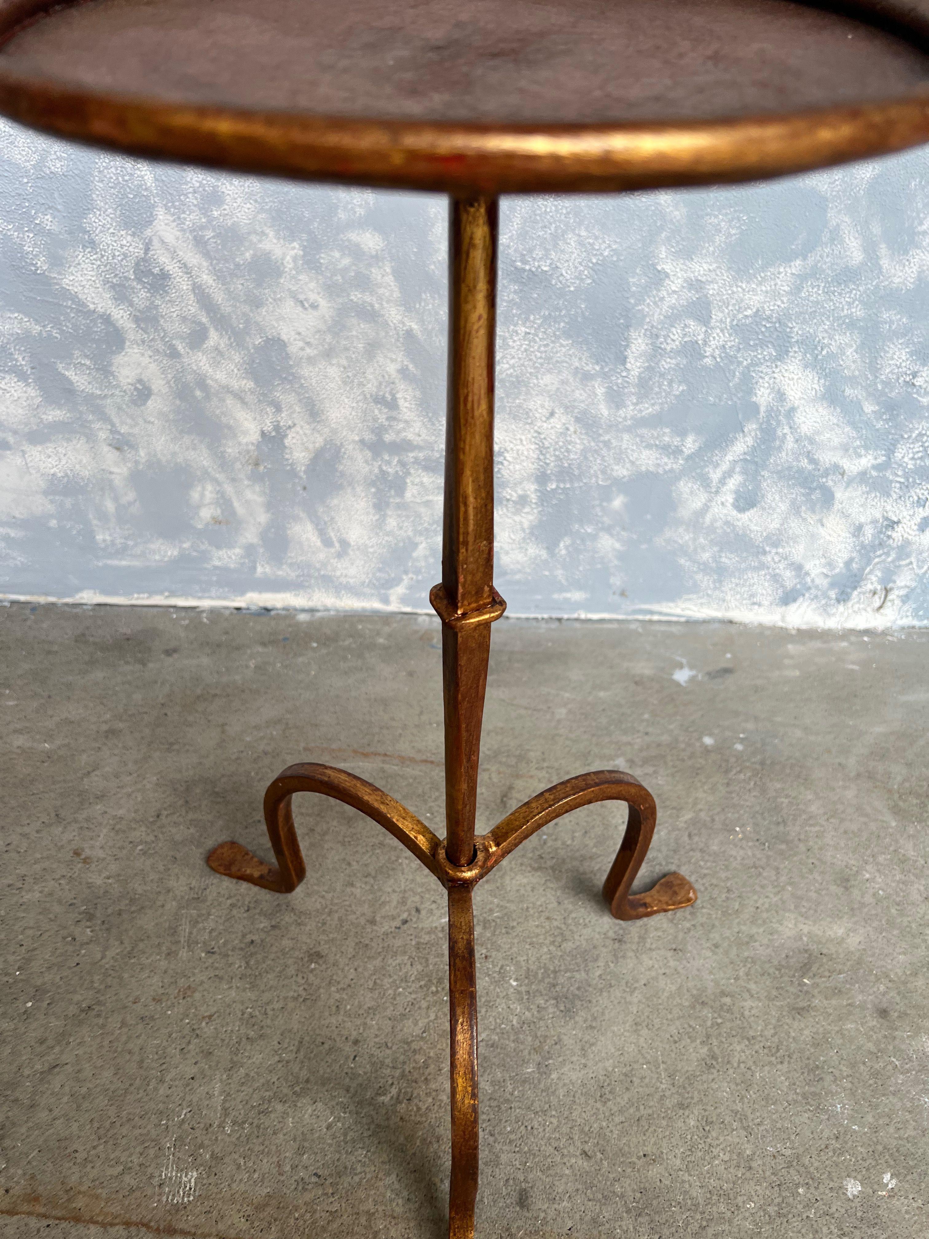 Small Gilt Metal Martini Table on a Tripod Base 1